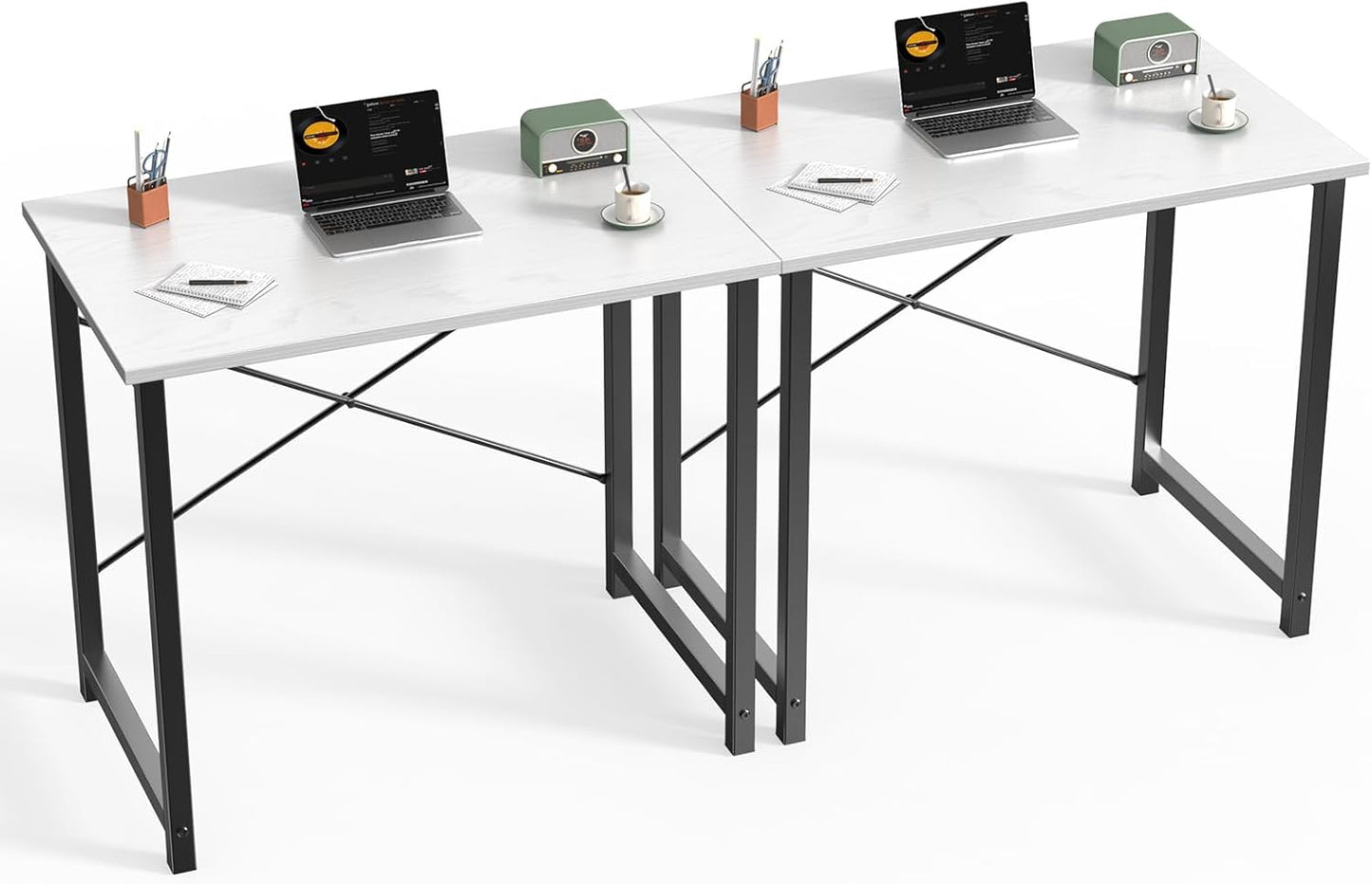 Sweetcrispy Computer Small Desk, 32 Inch Office Writing Work Study Kids Student Home Bedroom Table with Metal Frame Wooden Tabletop No Wheels - White Wood