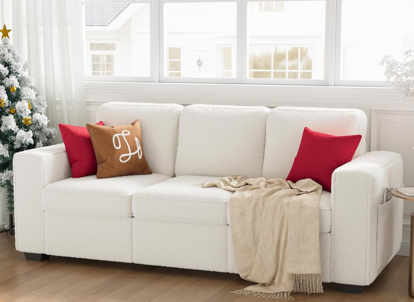 IULULU 82 Inch Sofa, Modern 3 Seater Couch for Living Room, Comfy Couches with Deep Seat, Side Pockets for Apartment, Office, Studio, Gray