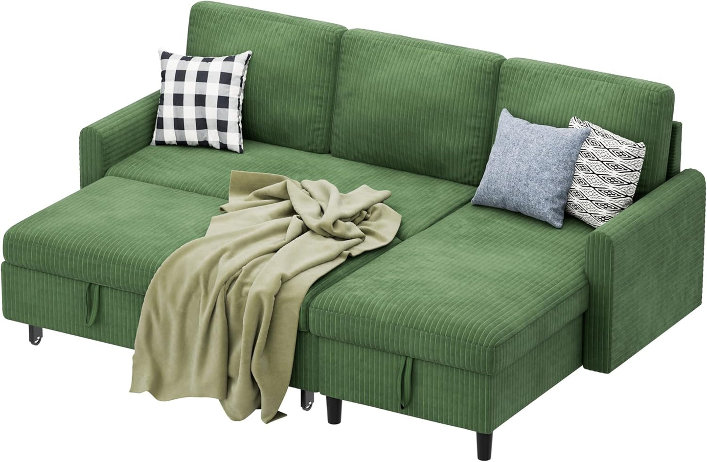 Shintenchi Sofa Couch, Sofa Bed- 2 in 1 Pull Out Couch Bed with Storage Chaise for Living Room, Sofa Bed Sectional Sofa Couch Linen Couch (Grey Black)