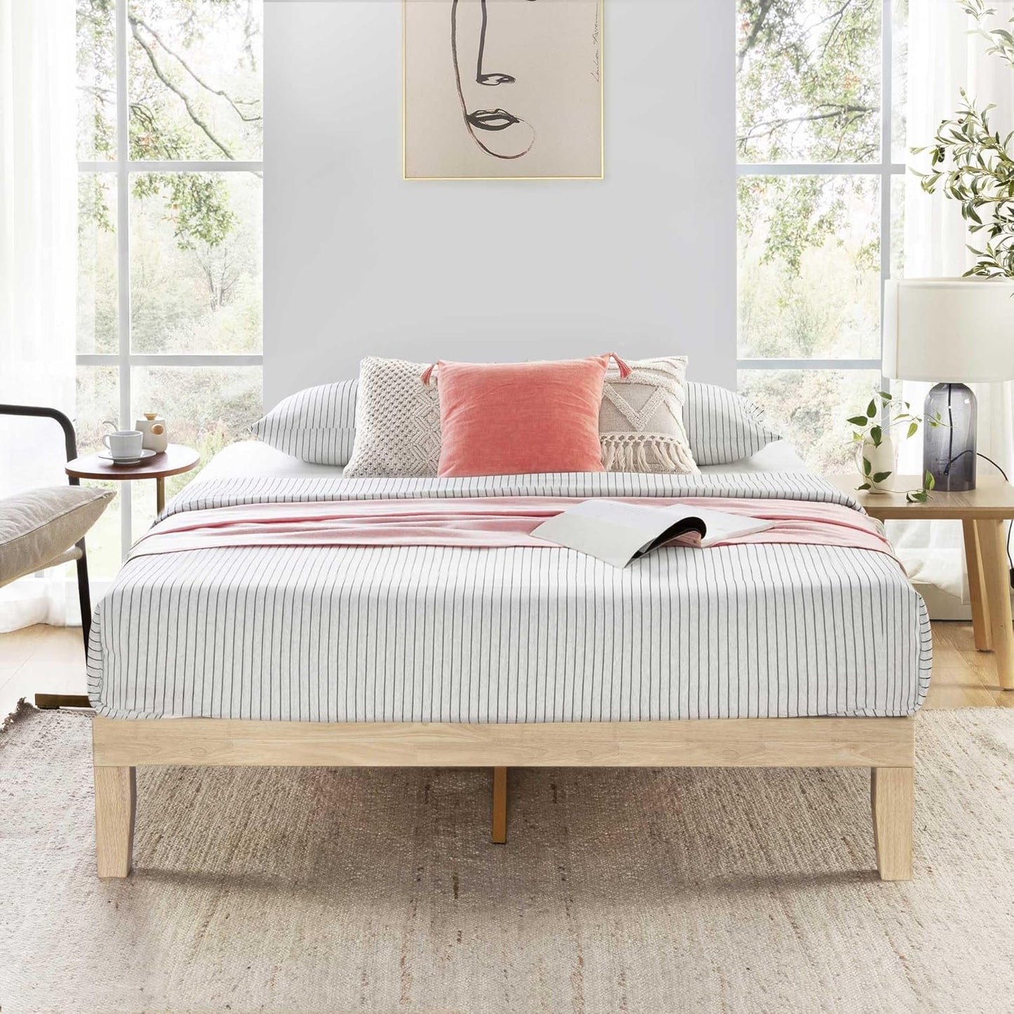 Mellow Naturalista Classic - 12 Inch Solid Wood Platform Bed with Wooden Slats, No Box Spring Needed, Easy Assembly, Queen, Pine