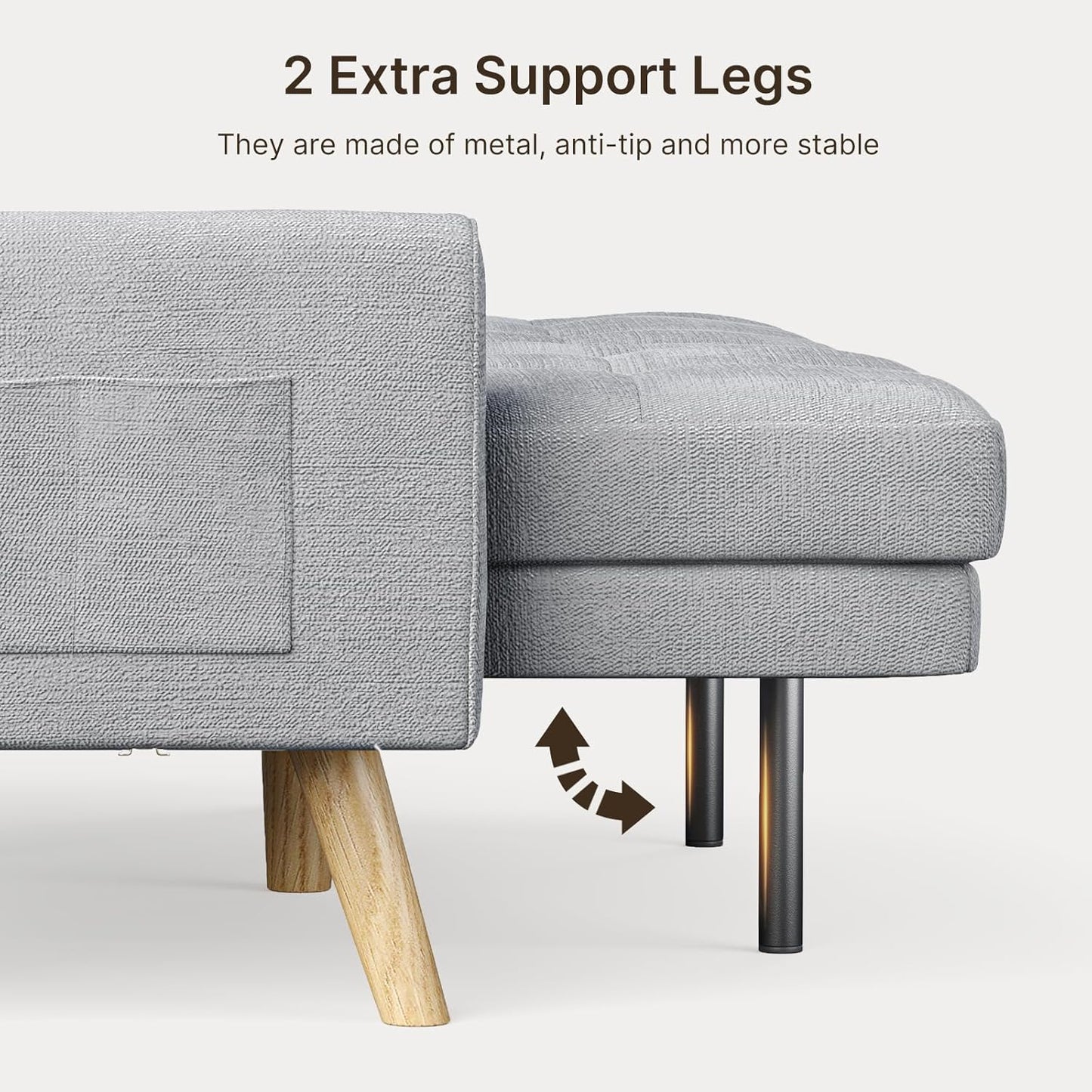 Gizoon 70.9" Sofa Bed, Futon Couch Bed with Adjustable Backrest, Modern Sleeper Sofa with Removable Armrest for Extended Length, Love Seat for Living Room, Office and Small Spaces, Apartment, Grey