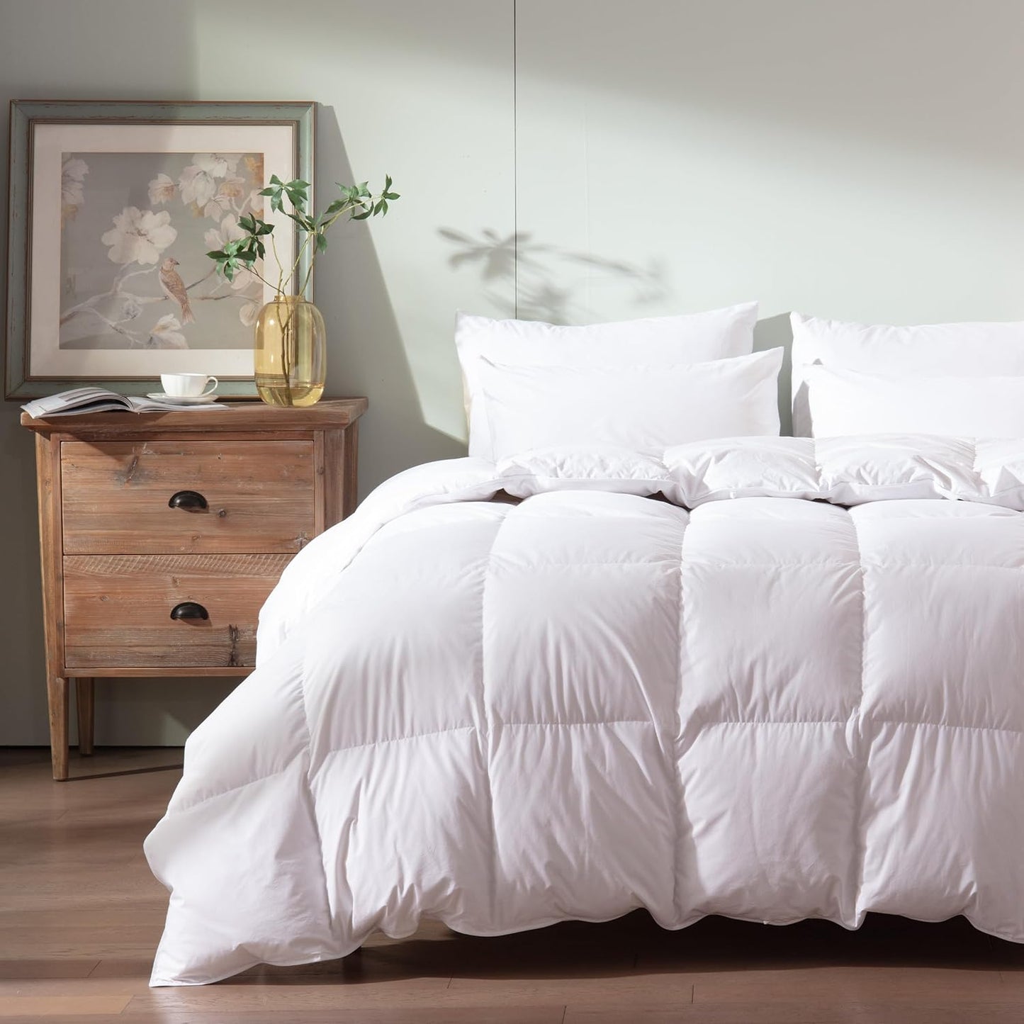 Feather Down Comforter Cal King Size,Hotel Style Bedding Comforter,750+ Fill Power,1200TC,100% Organic Cotton Fabric,All Season White Duvet Insert with 8 Corner Tabs