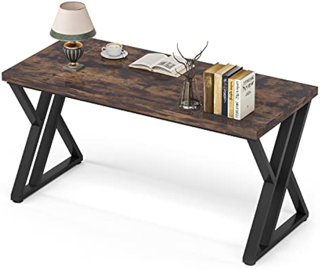 Tribesigns 55-Inch Writing Desk, Computer Desk with Solid Metal Legs and Wood Tabletop, Modern Simple Study Desk for Students, Industrial Laptop Workstation for Home Office