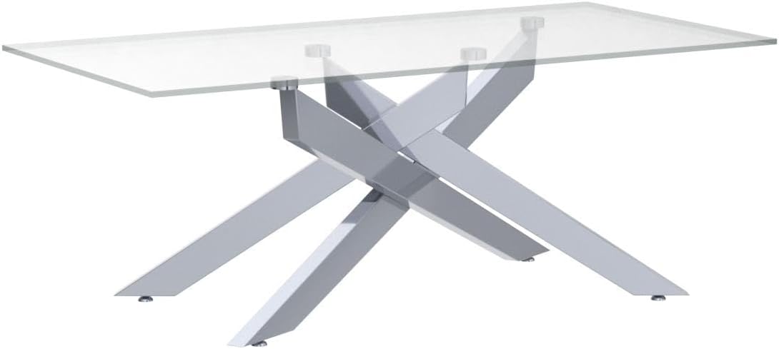 Rectangle Modern Coffee Table, Tempered Glass Top and Metal Tubular Leg, 47.3”Lx23.6”Wx18.1”H, Silver