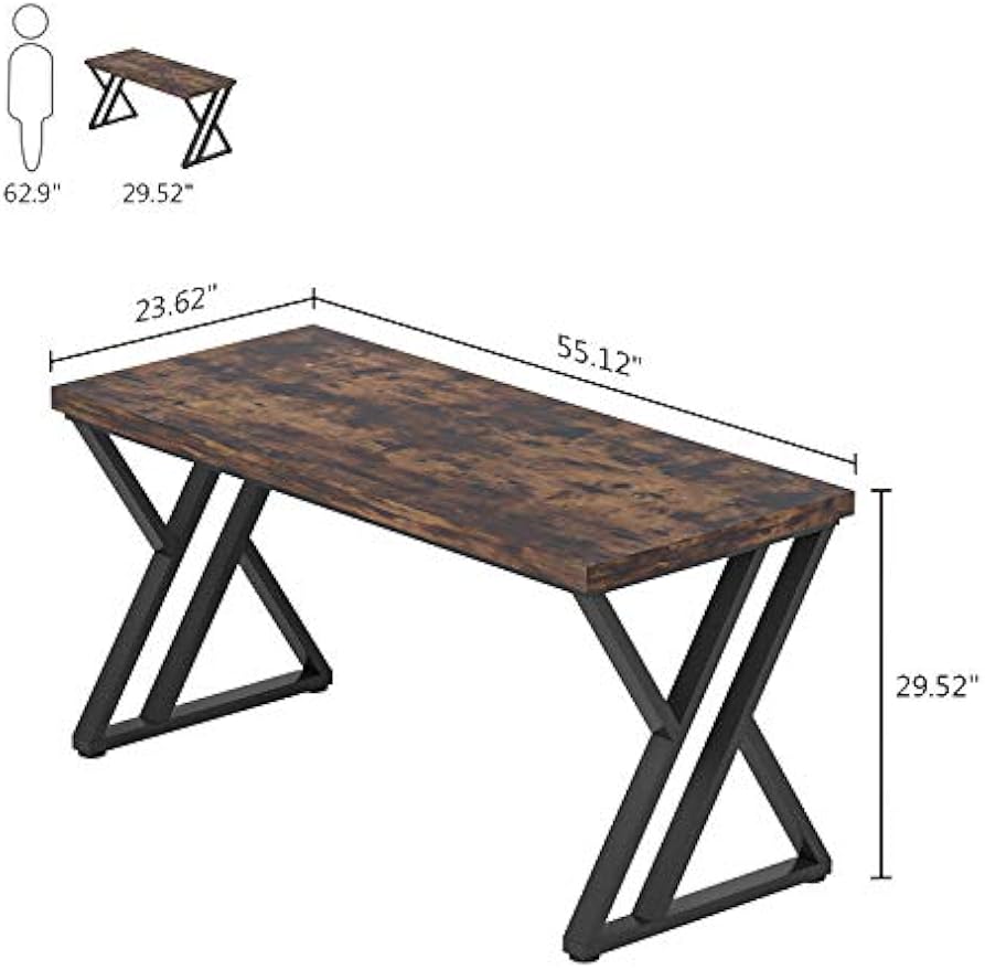 Tribesigns 55-Inch Writing Desk, Computer Desk with Solid Metal Legs and Wood Tabletop, Modern Simple Study Desk for Students, Industrial Laptop Workstation for Home Office