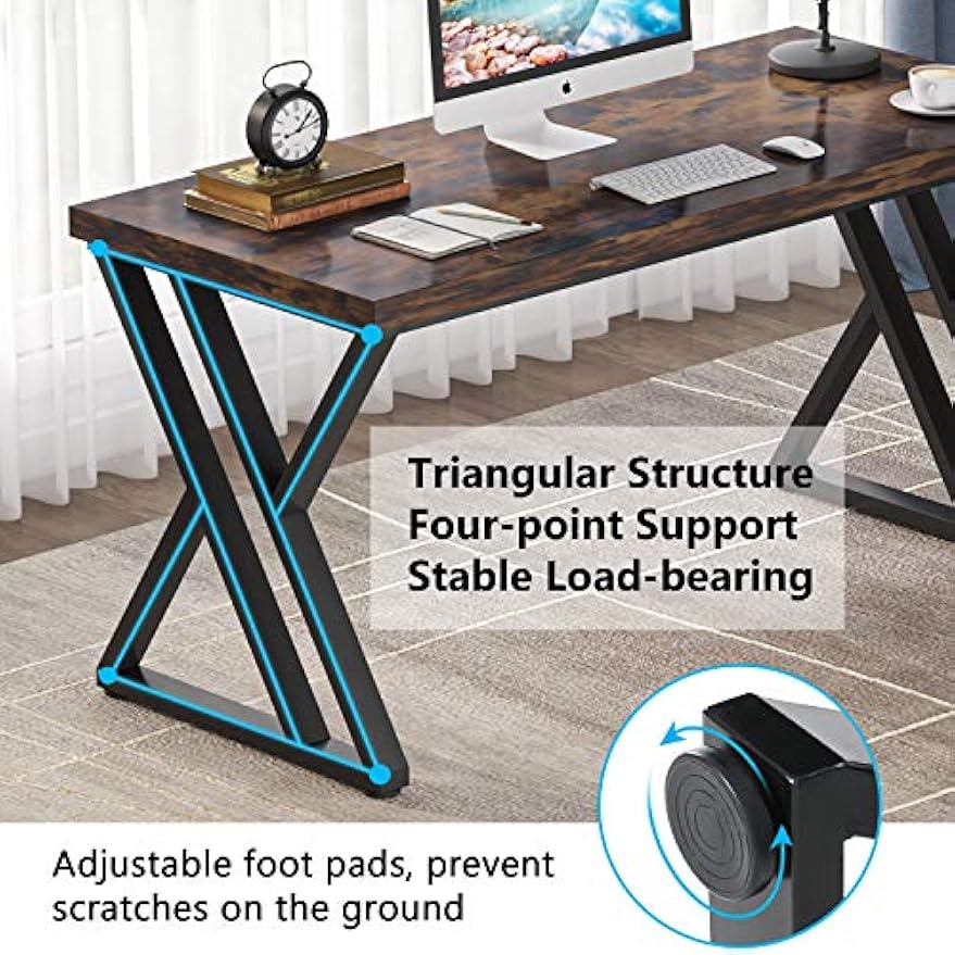 Tribesigns 55-Inch Writing Desk, Computer Desk with Solid Metal Legs and Wood Tabletop, Modern Simple Study Desk for Students, Industrial Laptop Workstation for Home Office