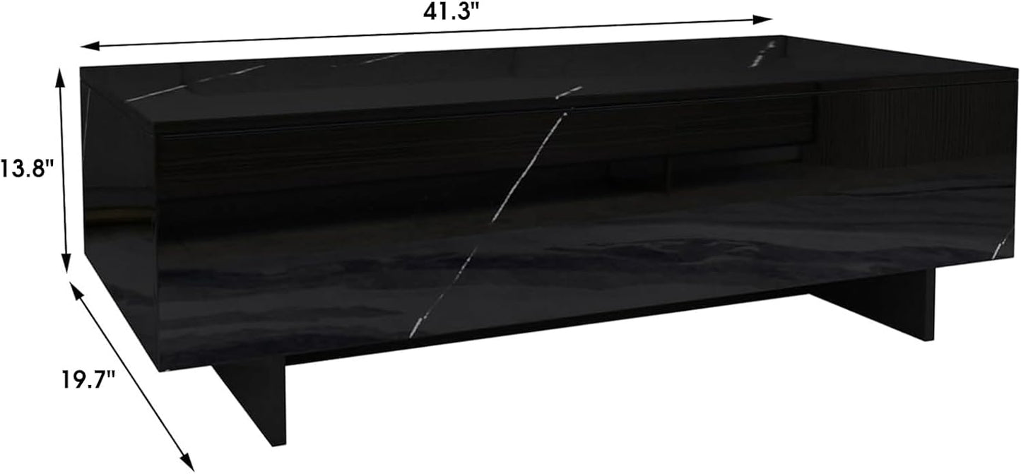 COSVALVE Marble Rectangle Coffee Tables for Living Room,Black Modern Side Table,Contemporary High Gloss Elegant Center Table for Waiting Area,41.3" Lx19.7 Wx13.8 H,Black
