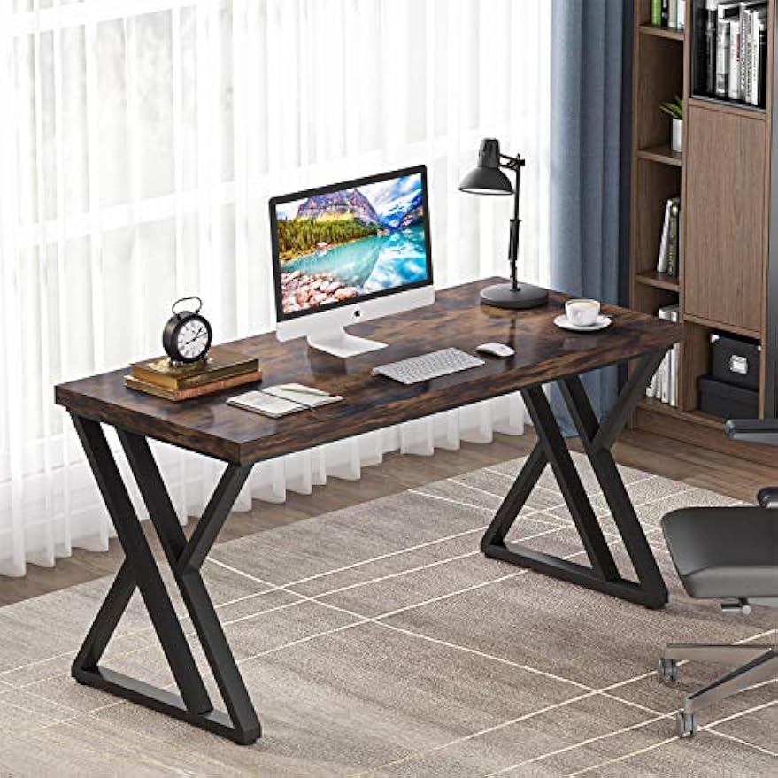 Tribesigns 55-Inch Writing Desk, Computer Desk with Solid Metal Legs and Wood Tabletop, Modern Simple Study Desk for Students, Industrial Laptop Workstation for Home Office