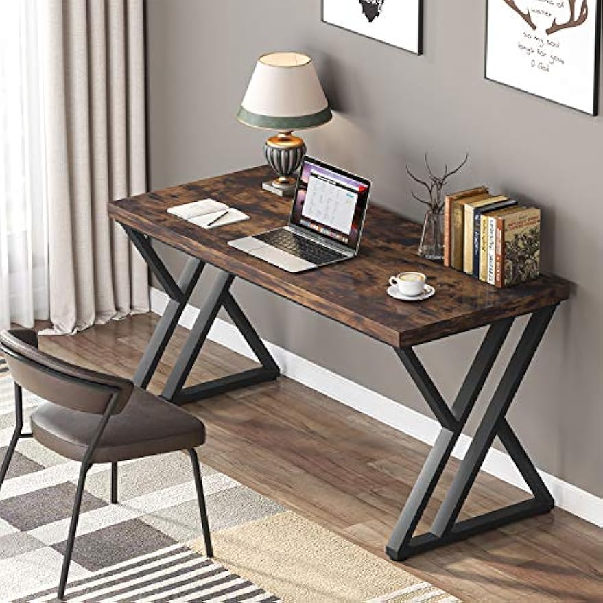 Tribesigns 55-Inch Writing Desk, Computer Desk with Solid Metal Legs and Wood Tabletop, Modern Simple Study Desk for Students, Industrial Laptop Workstation for Home Office
