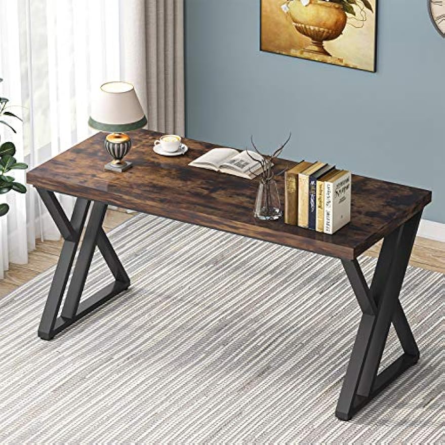 Tribesigns 55-Inch Writing Desk, Computer Desk with Solid Metal Legs and Wood Tabletop, Modern Simple Study Desk for Students, Industrial Laptop Workstation for Home Office