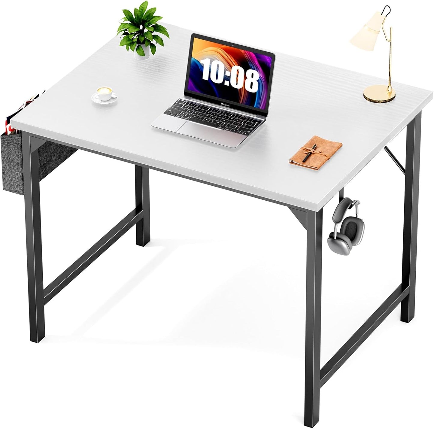 Sweetcrispy Computer Small Desk, 32 Inch Office Writing Work Study Kids Student Home Bedroom Table with Metal Frame Wooden Tabletop No Wheels - White Wood
