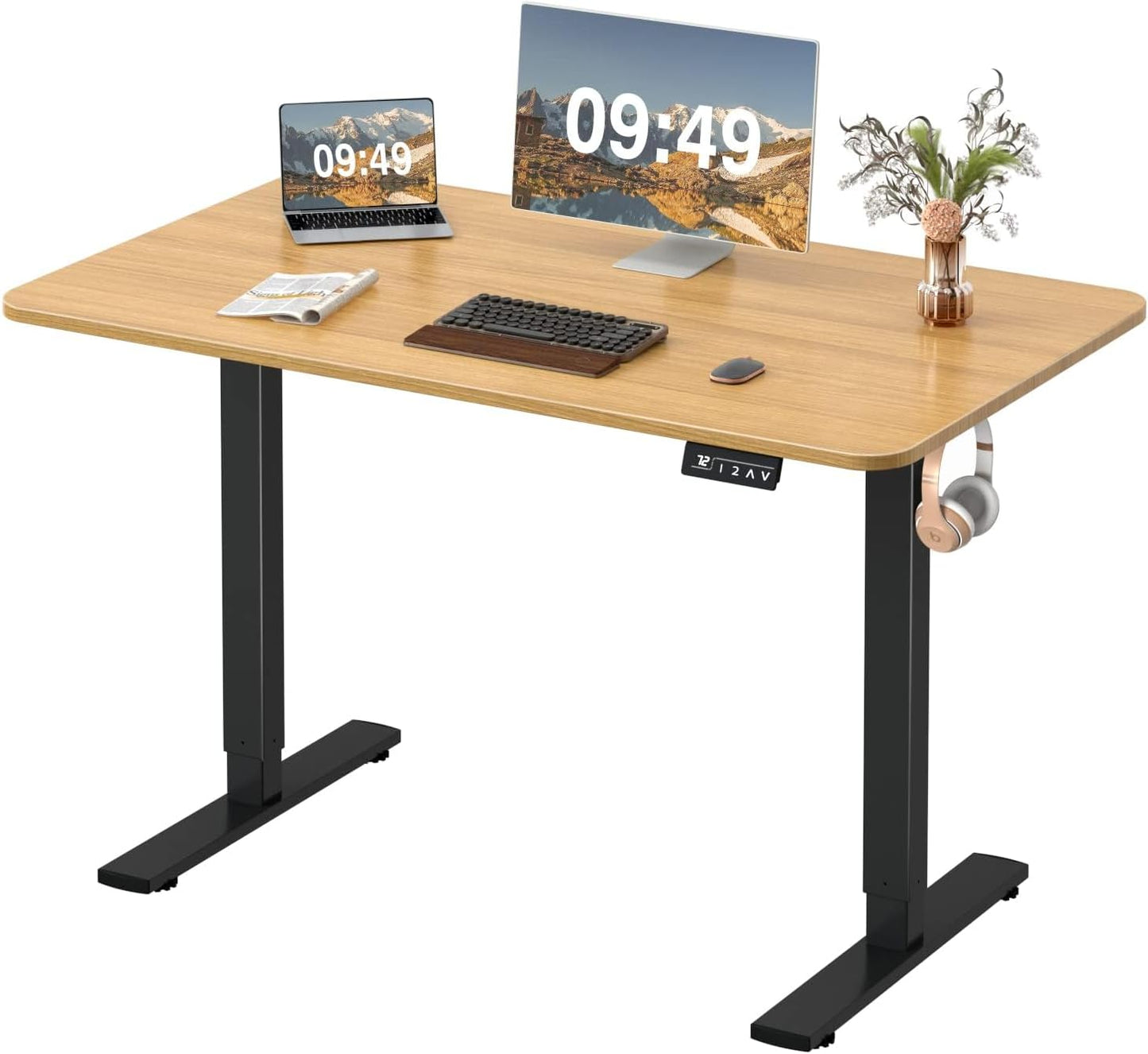 Furmax Electric Height Adjustable Standing Desk Large 55 x 24 Inches Sit Stand Up Desk Home Office Computer Desk Memory Preset with T-Shaped Metal Bracket, Black