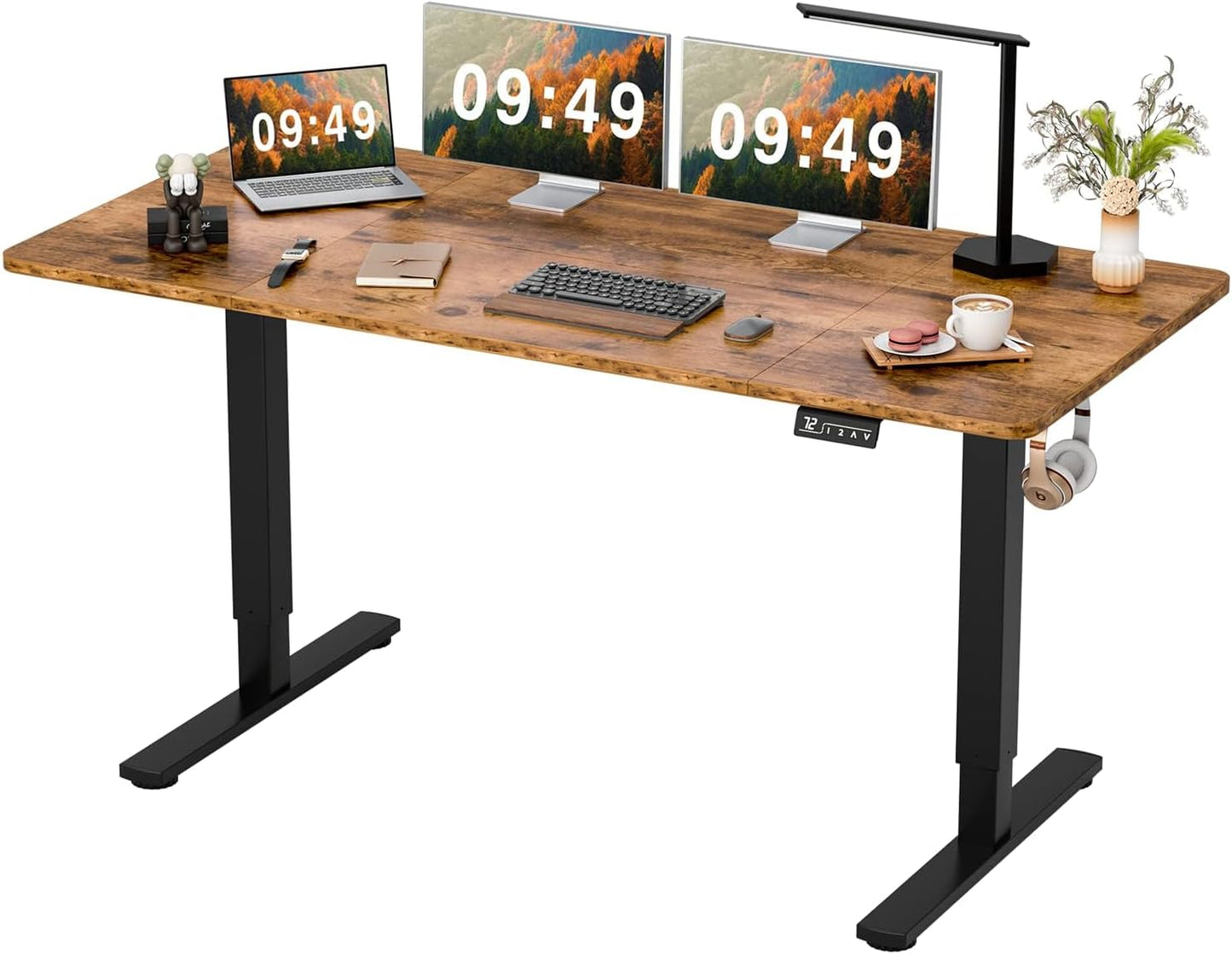 Furmax Electric Height Adjustable Standing Desk Large 55 x 24 Inches Sit Stand Up Desk Home Office Computer Desk Memory Preset with T-Shaped Metal Bracket, Black