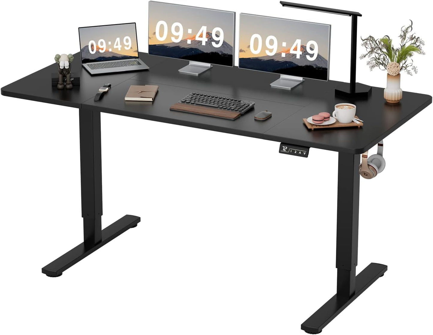 Furmax Electric Height Adjustable Standing Desk Large 55 x 24 Inches Sit Stand Up Desk Home Office Computer Desk Memory Preset with T-Shaped Metal Bracket, Black