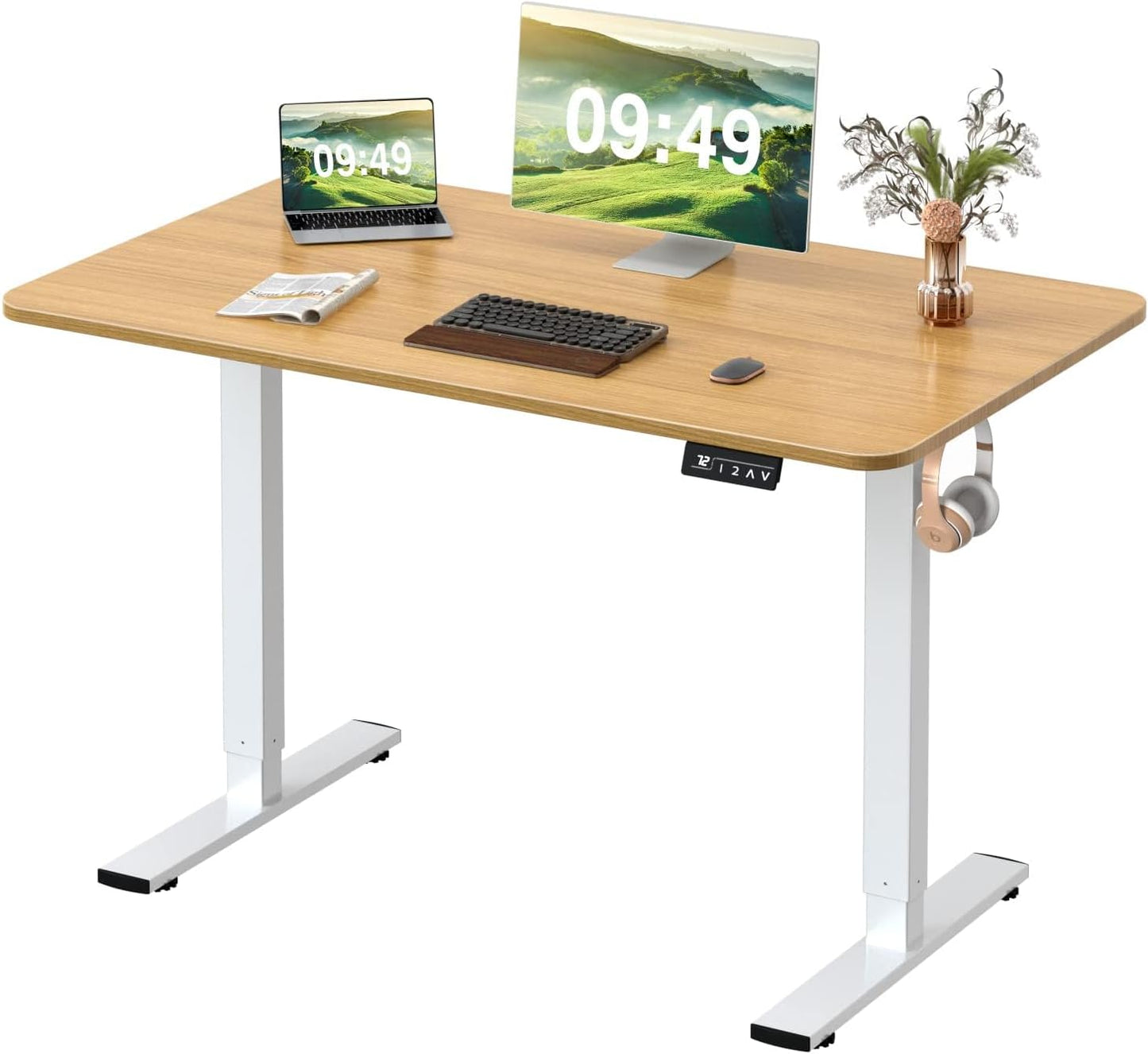 Furmax Electric Height Adjustable Standing Desk Large 55 x 24 Inches Sit Stand Up Desk Home Office Computer Desk Memory Preset with T-Shaped Metal Bracket, Black