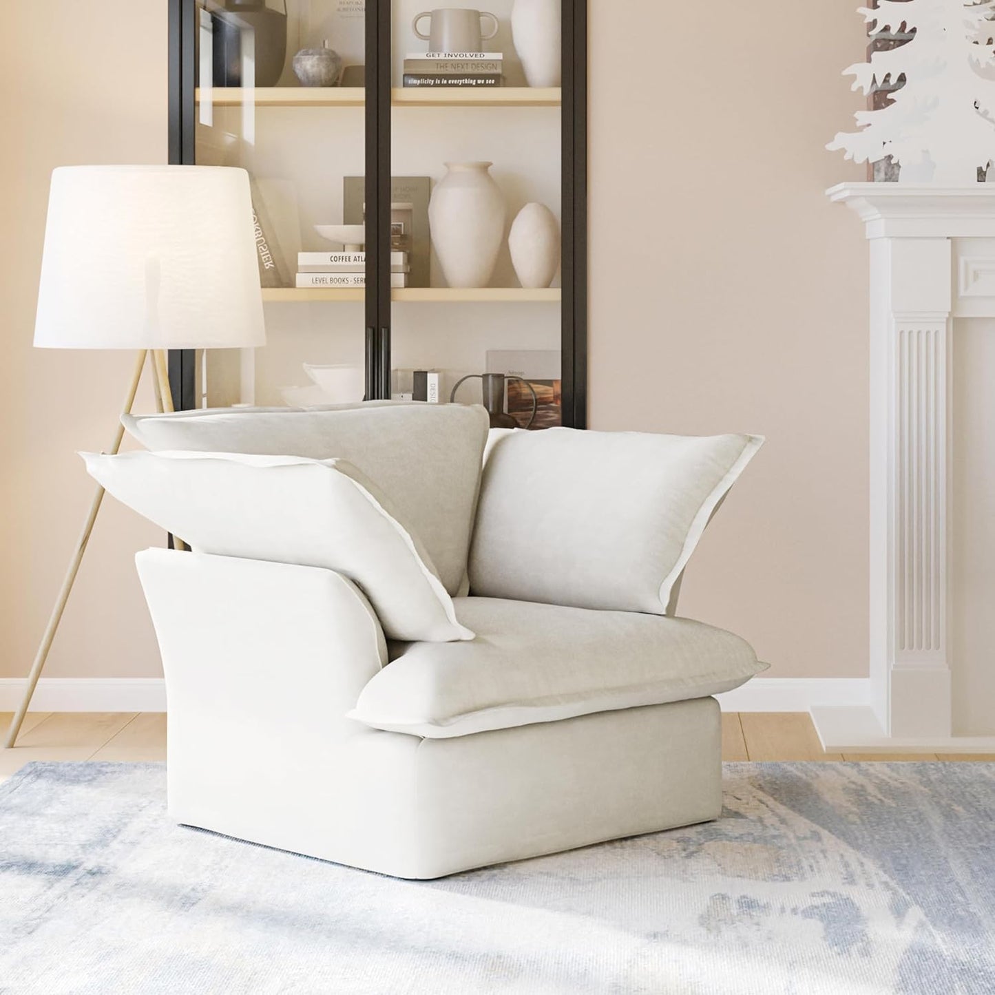 JACH U-Shaped Couches for Living Room, Convertible Sectional Sofa, 162" Modern Deep Seat Soft Cloud Couch, Modular Sectional Sofas with Ottomans, Sofa Cover Removable(Beige)