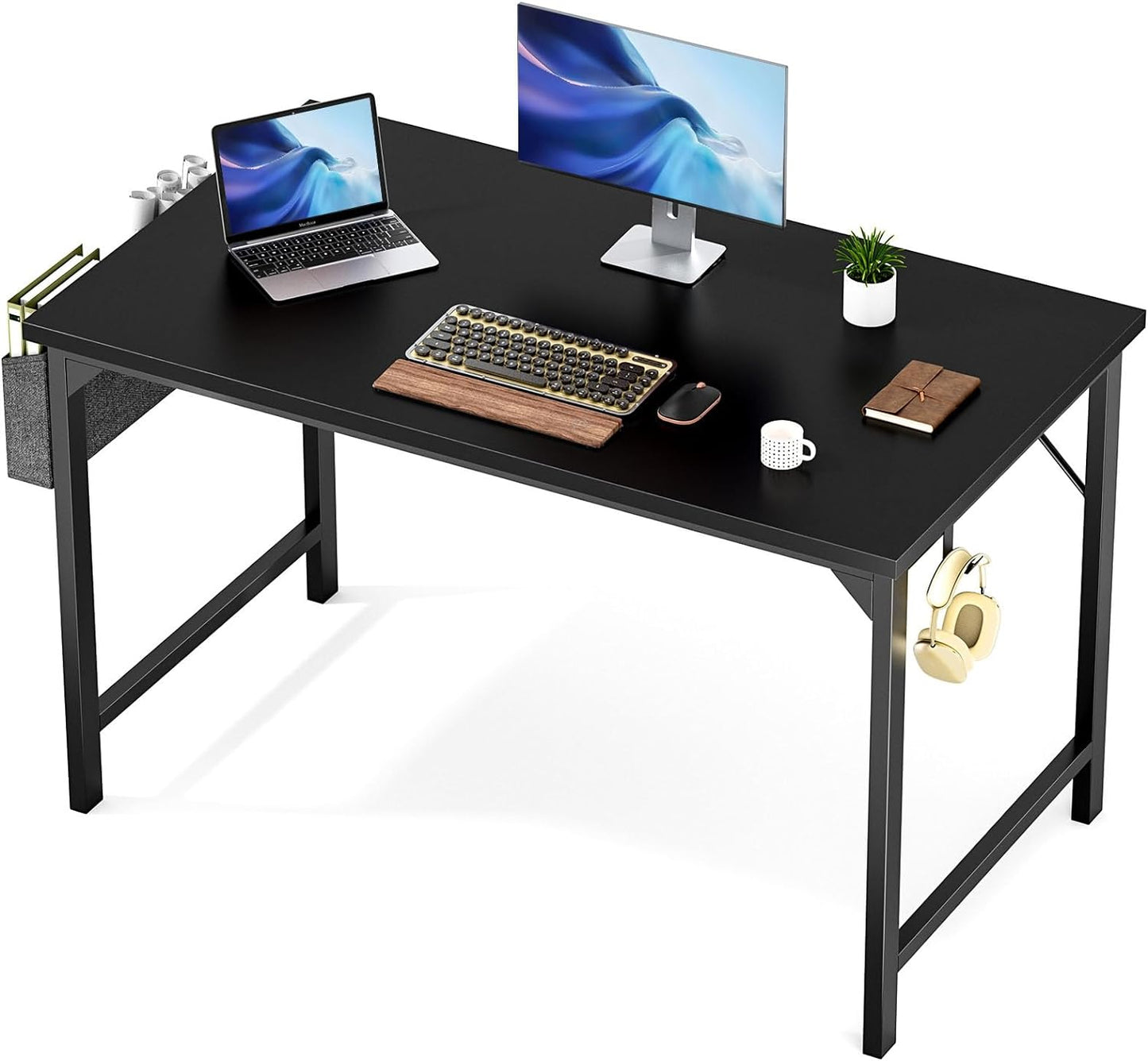 Sweetcrispy Computer Small Desk, 32 Inch Office Writing Work Study Kids Student Home Bedroom Table with Metal Frame Wooden Tabletop No Wheels - White Wood