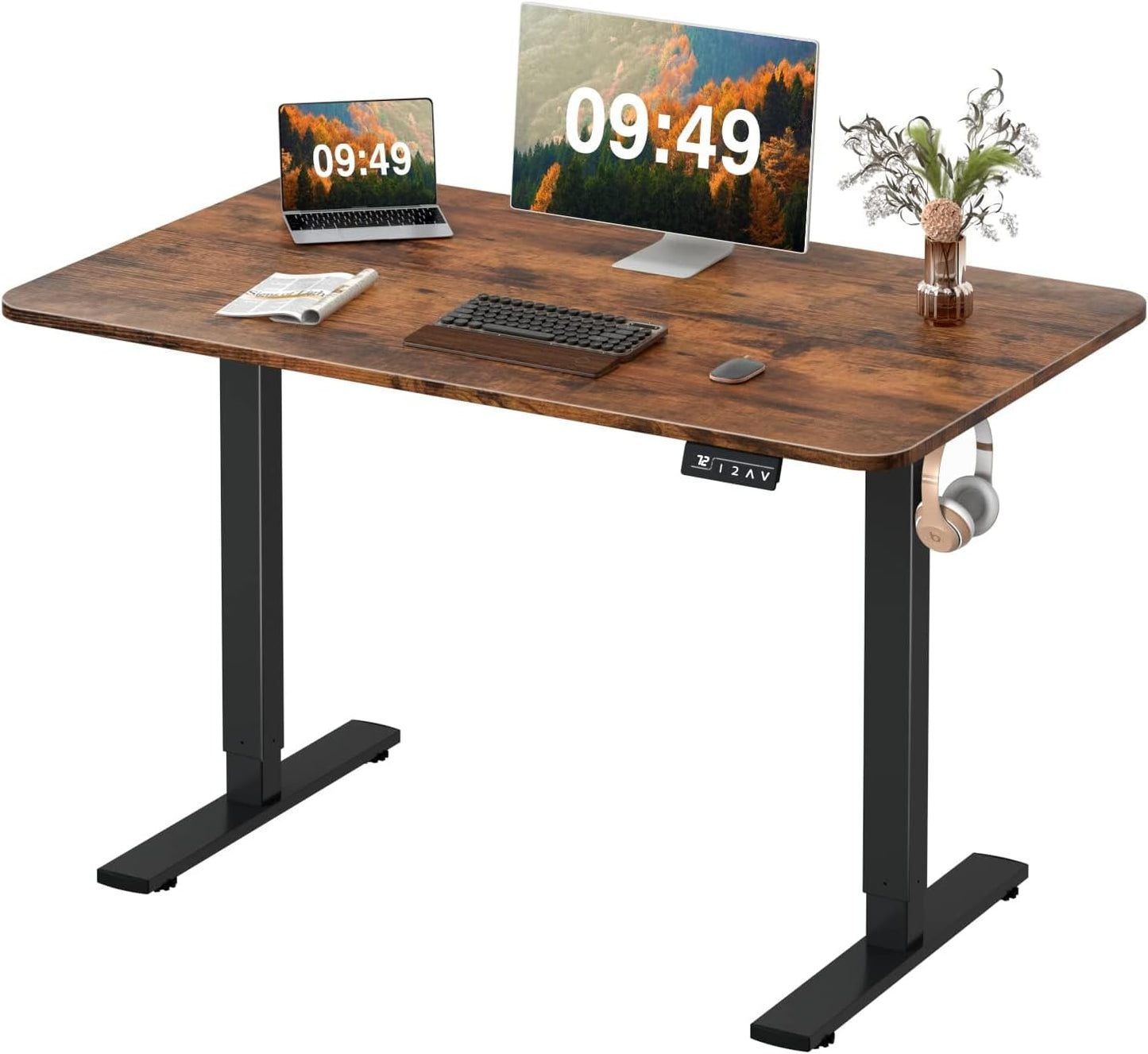 Furmax Electric Height Adjustable Standing Desk Large 55 x 24 Inches Sit Stand Up Desk Home Office Computer Desk Memory Preset with T-Shaped Metal Bracket, Black