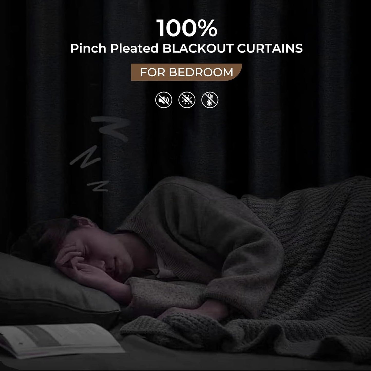 INOVADAY Pinch Pleated Curtains, 100% Light Blocking Linen Pinch Pleat Blackout Curtains for Bedroom, Thermal Insulated Blackout Drapes 2 Panels Set for Living Room - Natural on Linen, W40 x L96