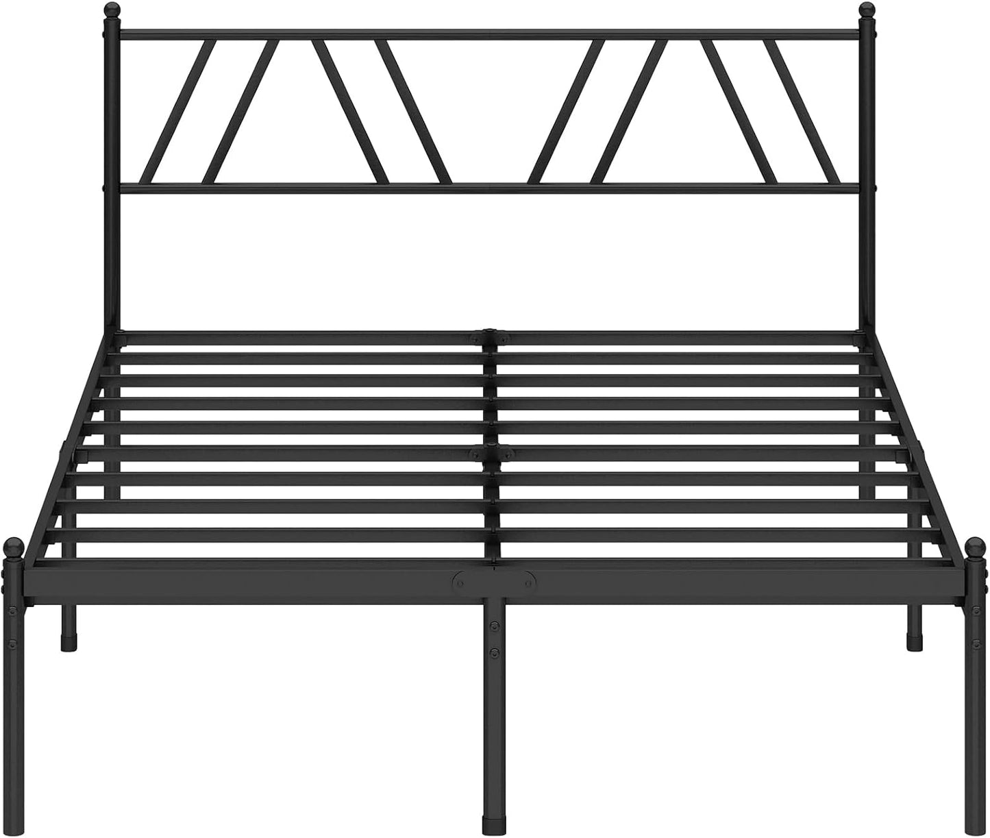 Metal Platform Bed Frame with Headboard, 14 Inches Full Bed, No Box Spring Needed, Steel Slat Support, Black, Easy Assembly