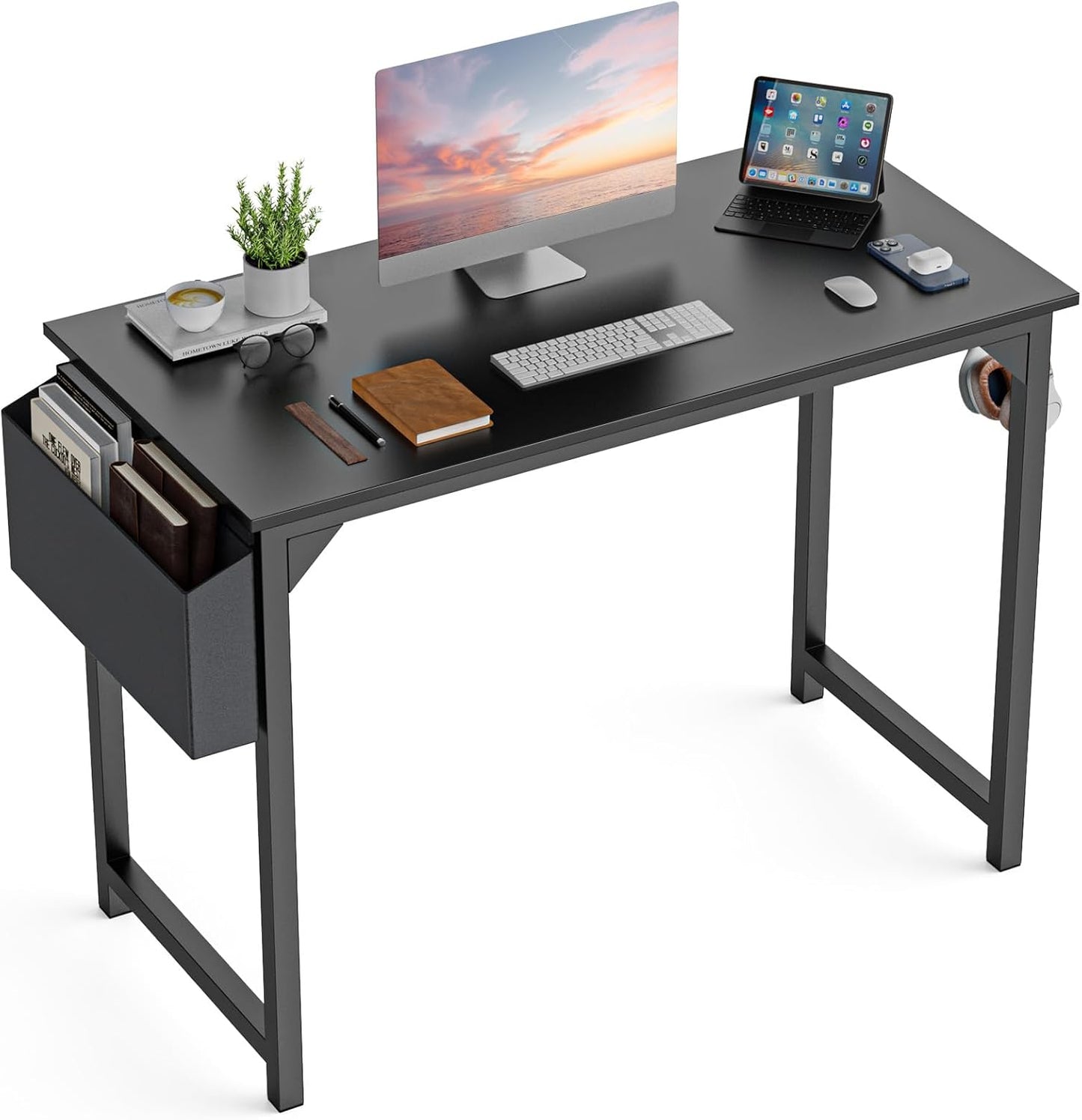 DUMOS 32 Inch Office Small Computer Desk Modern Simple Style Writing Study Work Table for Home Bedroom - Wood Black