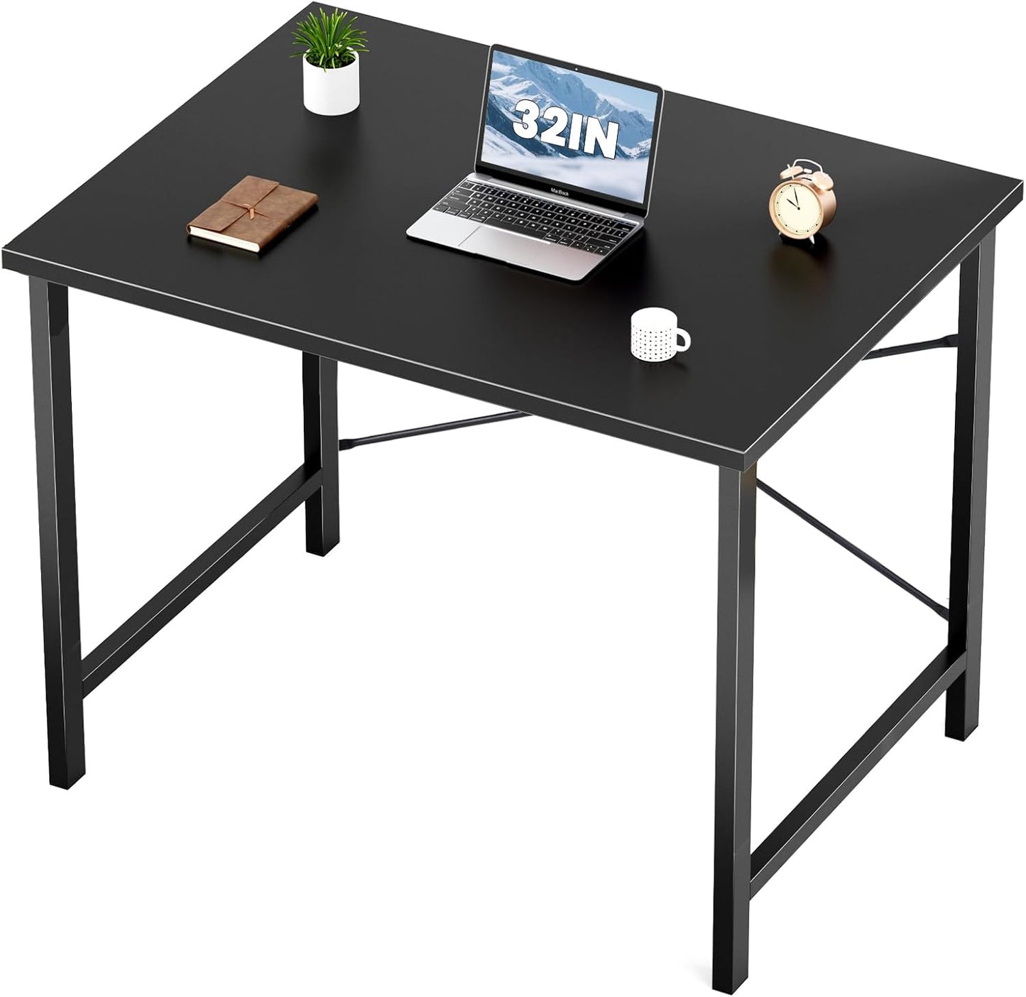 Sweetcrispy Computer Small Desk, 32 Inch Office Writing Work Study Kids Student Home Bedroom Table with Metal Frame Wooden Tabletop No Wheels - White Wood