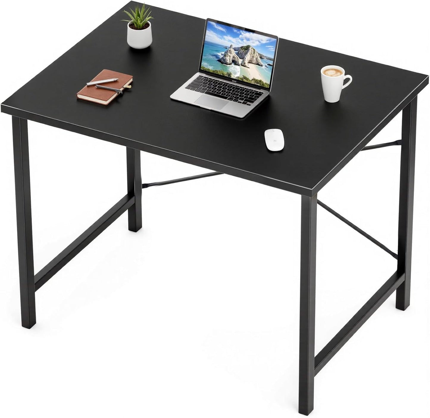 Sweetcrispy Computer Small Desk, 32 Inch Office Writing Work Study Kids Student Home Bedroom Table with Metal Frame Wooden Tabletop No Wheels - White Wood