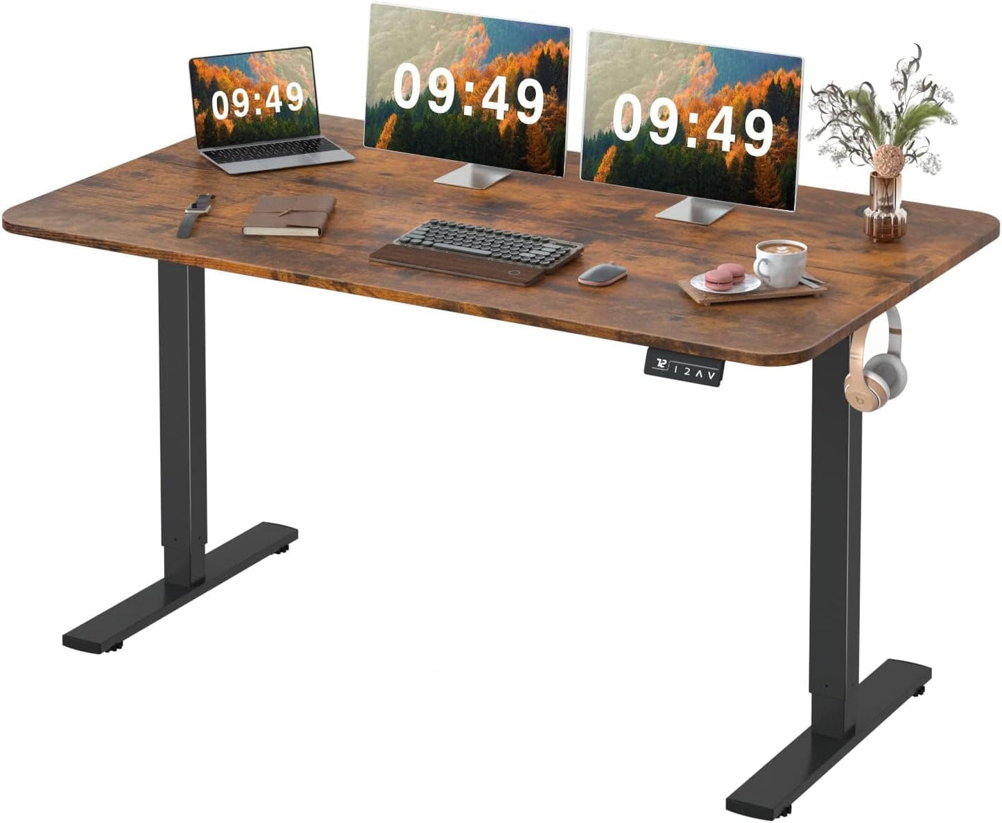 Furmax Electric Height Adjustable Standing Desk Large 55 x 24 Inches Sit Stand Up Desk Home Office Computer Desk Memory Preset with T-Shaped Metal Bracket, Black