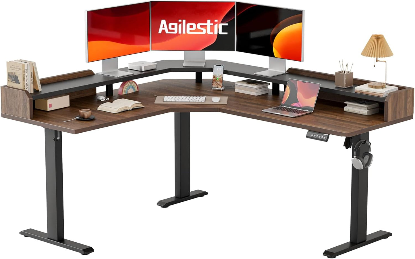 Agilestic L Shaped Standing Desk 63 x 55 inch Adjustable Height, Electric Corner Standing Desk, Sit Stand Computer Table with Splice Board, Rustic Brown