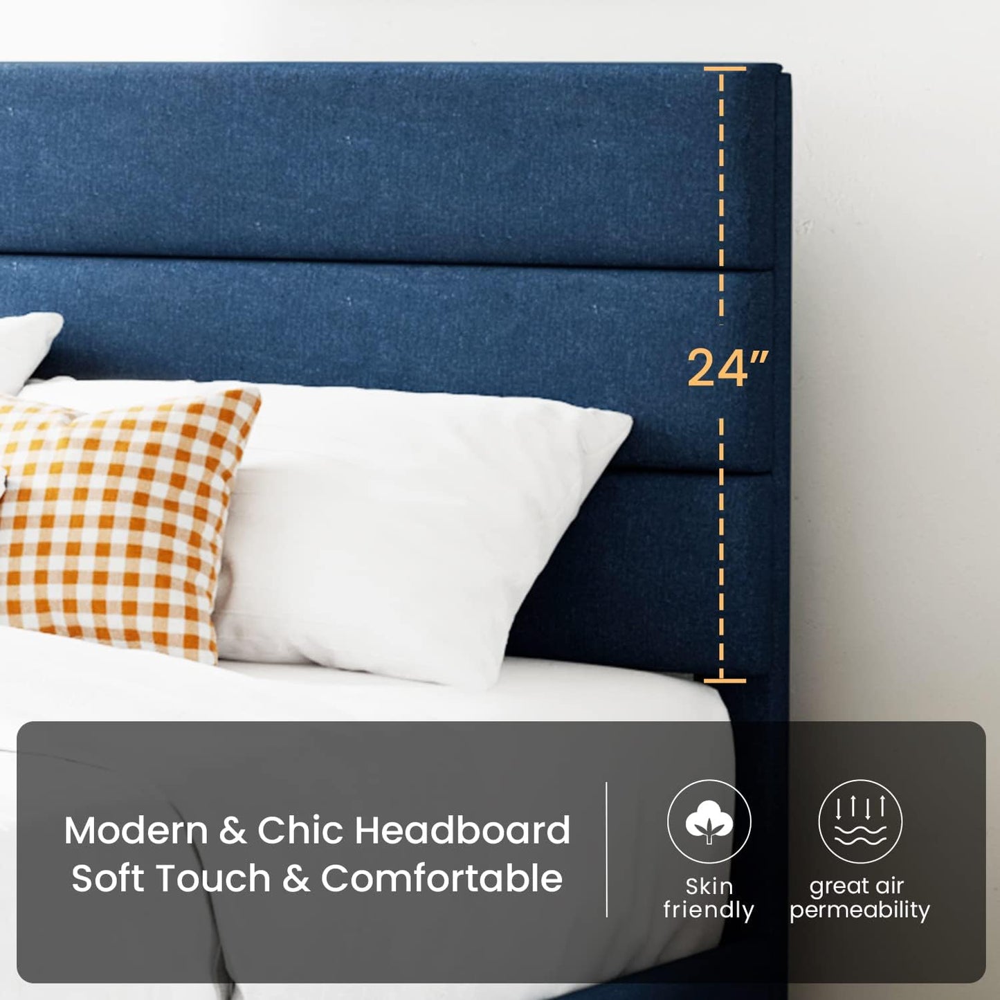 SHA CERLIN Full Platform Bed Frame with Upholstered Fabric Headboard, Mattress Foundation with Strong Wooden Slats Support, No Box Spring Needed, Blue