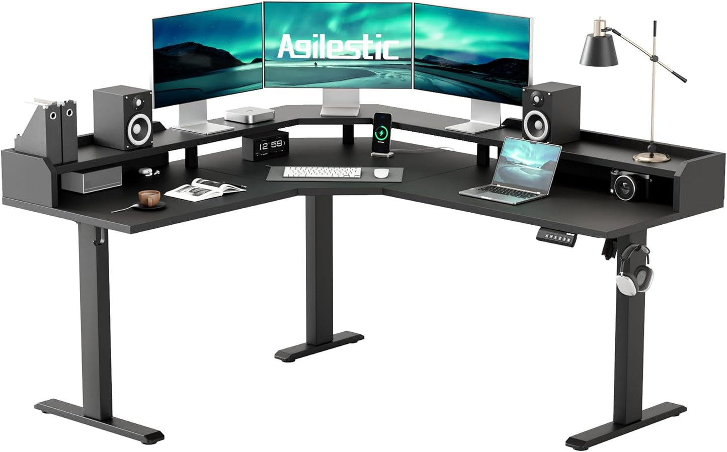 Agilestic L Shaped Standing Desk 63 x 55 inch Adjustable Height, Electric Corner Standing Desk, Sit Stand Computer Table with Splice Board, Rustic Brown