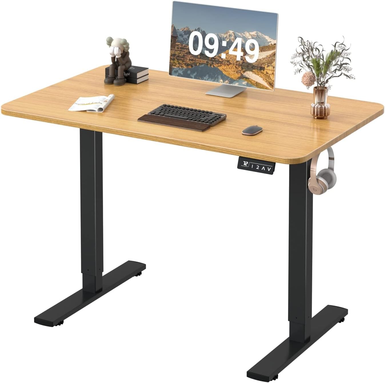 Furmax Electric Height Adjustable Standing Desk Large 55 x 24 Inches Sit Stand Up Desk Home Office Computer Desk Memory Preset with T-Shaped Metal Bracket, Black