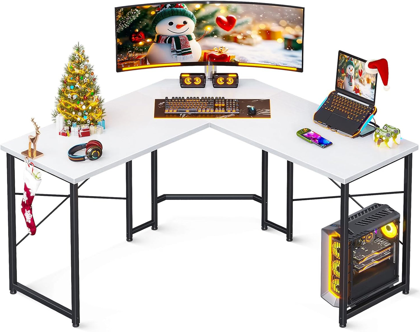 Casaottima L Shaped Gaming Desk, Corner Desk Gaming Table for Home Office, Computer Desk Sturdy Writing Workstation for Small Space, Easy to Assemble, 51 inch, Carbon Fiber Surface, Black