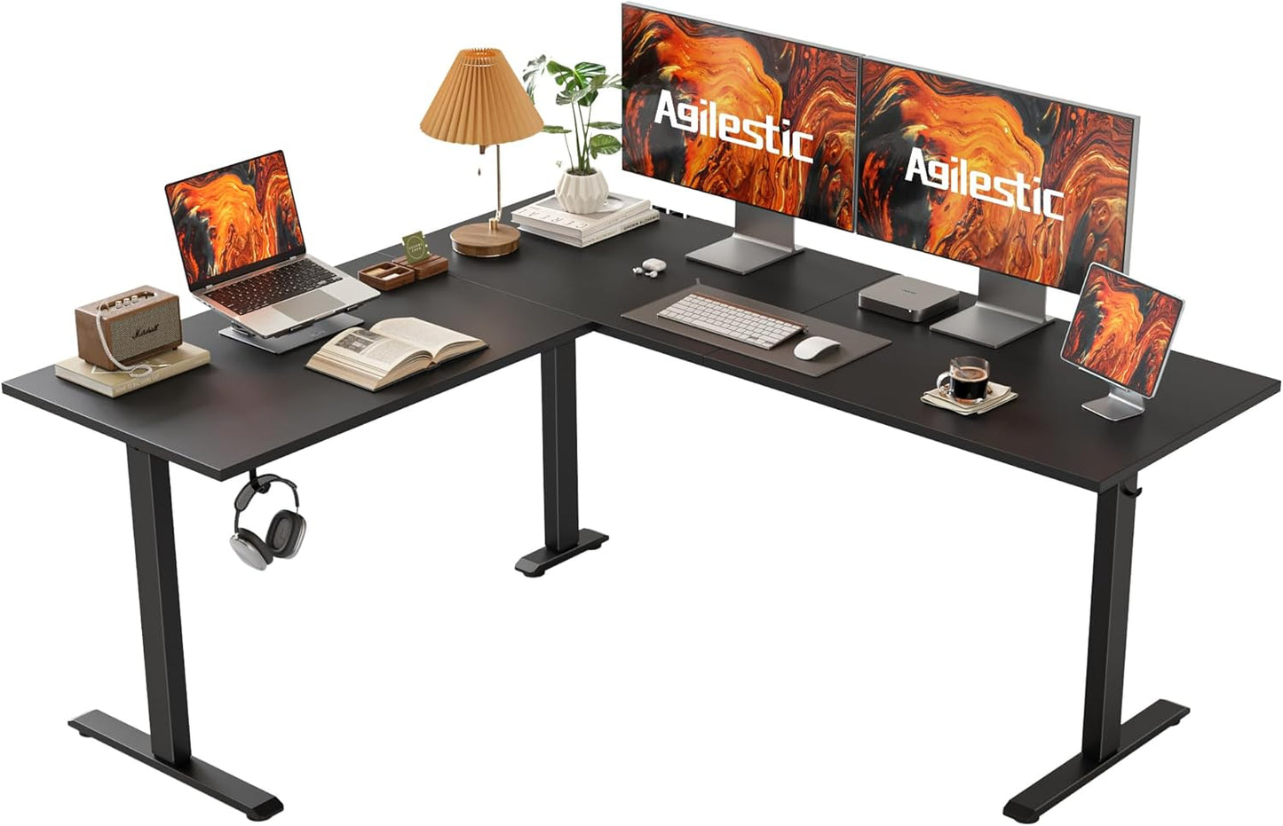 Agilestic L Shaped Standing Desk 63 x 55 inch Adjustable Height, Electric Corner Standing Desk, Sit Stand Computer Table with Splice Board, Rustic Brown