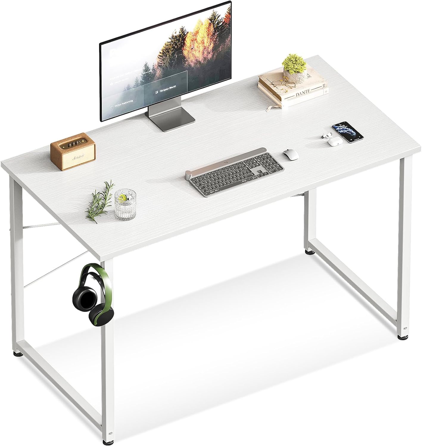 ODK 40 Inches Computer Desk for Home Office, Office Table for Small Spaces, Writing Desk with Headphone Hooks, Rustic Brown