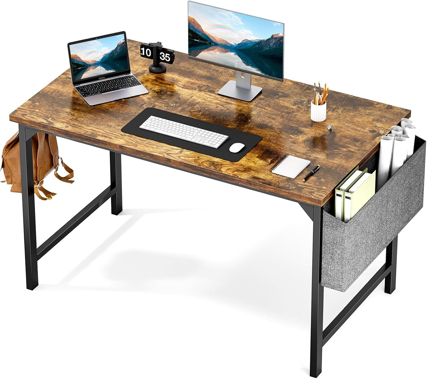 Sweetcrispy Computer Small Desk, 32 Inch Office Writing Work Study Kids Student Home Bedroom Table with Metal Frame Wooden Tabletop No Wheels - White Wood