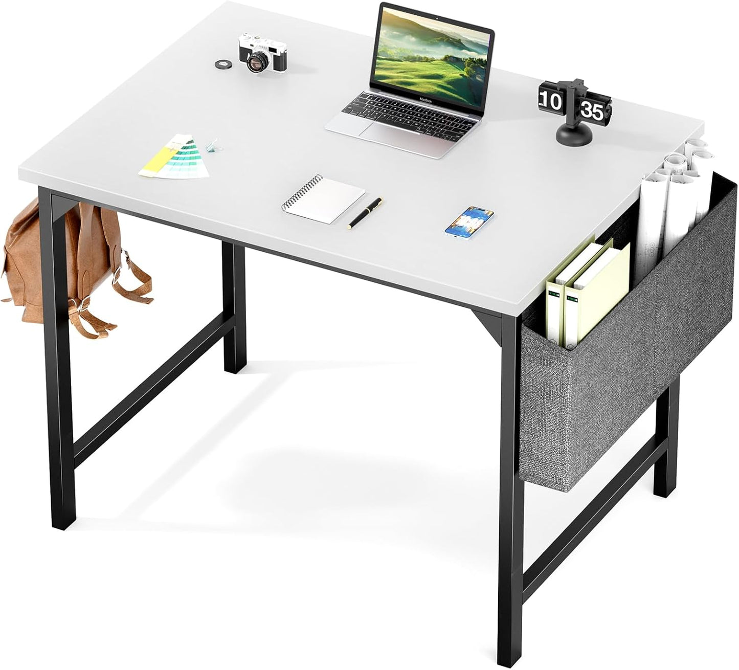 Sweetcrispy Computer Small Desk, 32 Inch Office Writing Work Study Kids Student Home Bedroom Table with Metal Frame Wooden Tabletop No Wheels - White Wood