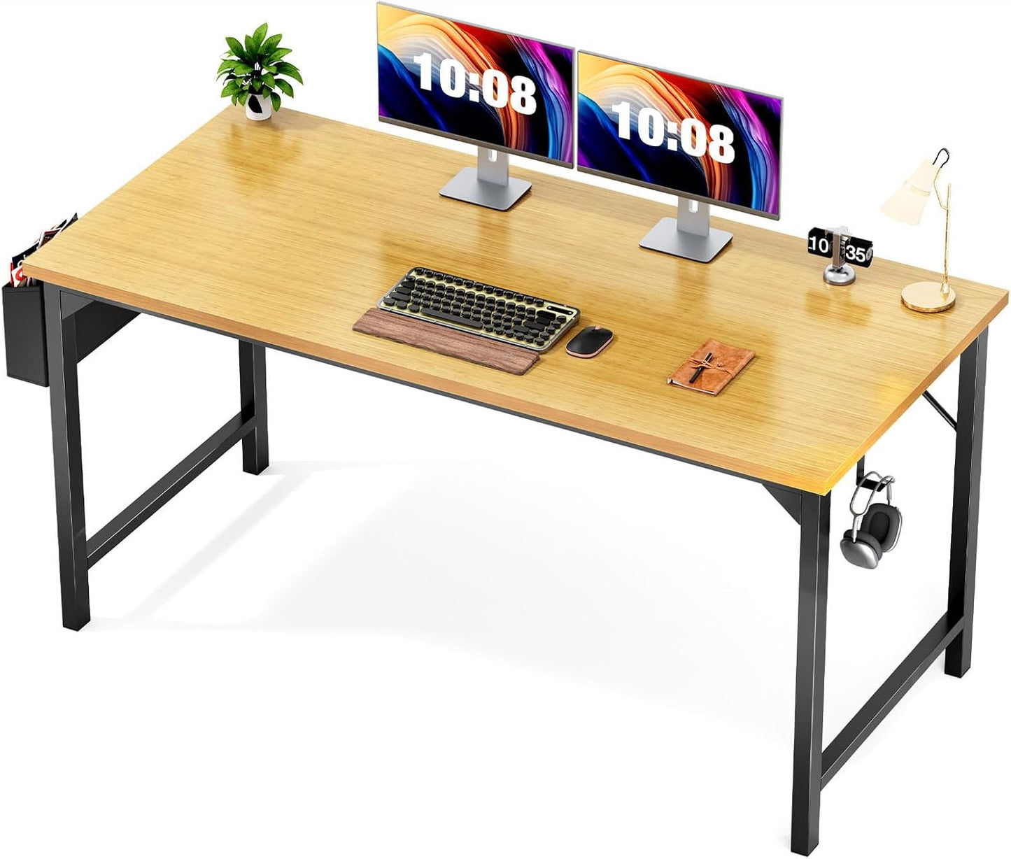 Sweetcrispy Computer Small Desk, 32 Inch Office Writing Work Study Kids Student Home Bedroom Table with Metal Frame Wooden Tabletop No Wheels - White Wood