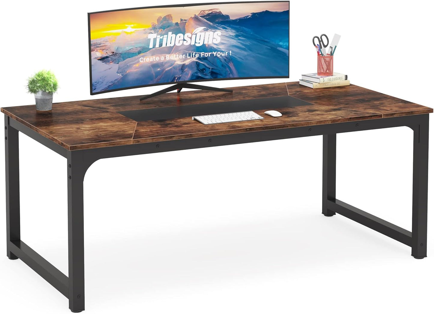 Tribesigns Computer Desk, 55 inch Large Office Desk Computer Table Study Writing Desk Workstation for Home Office, Rustic Brown