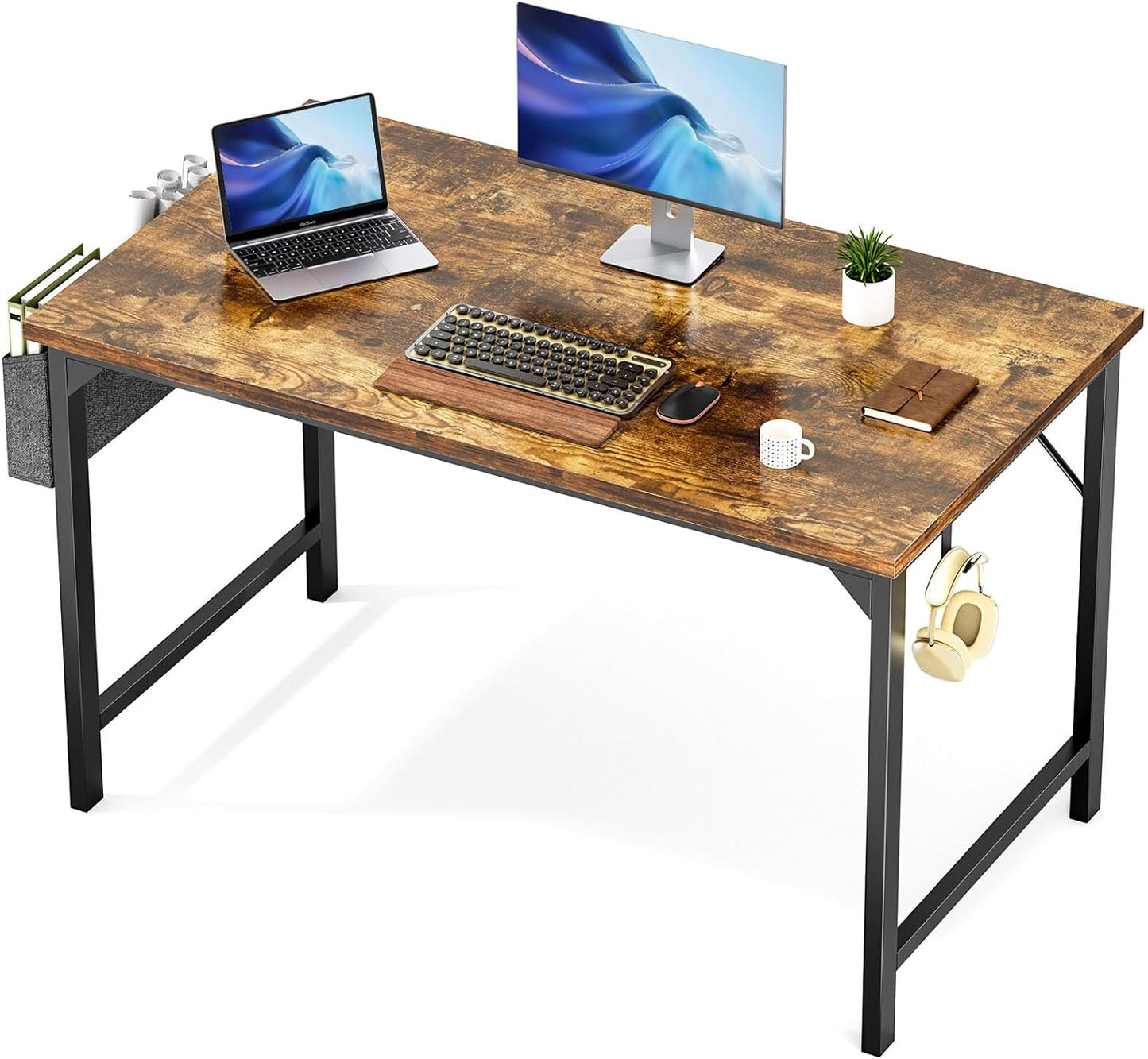 Sweetcrispy Computer Small Desk, 32 Inch Office Writing Work Study Kids Student Home Bedroom Table with Metal Frame Wooden Tabletop No Wheels - White Wood