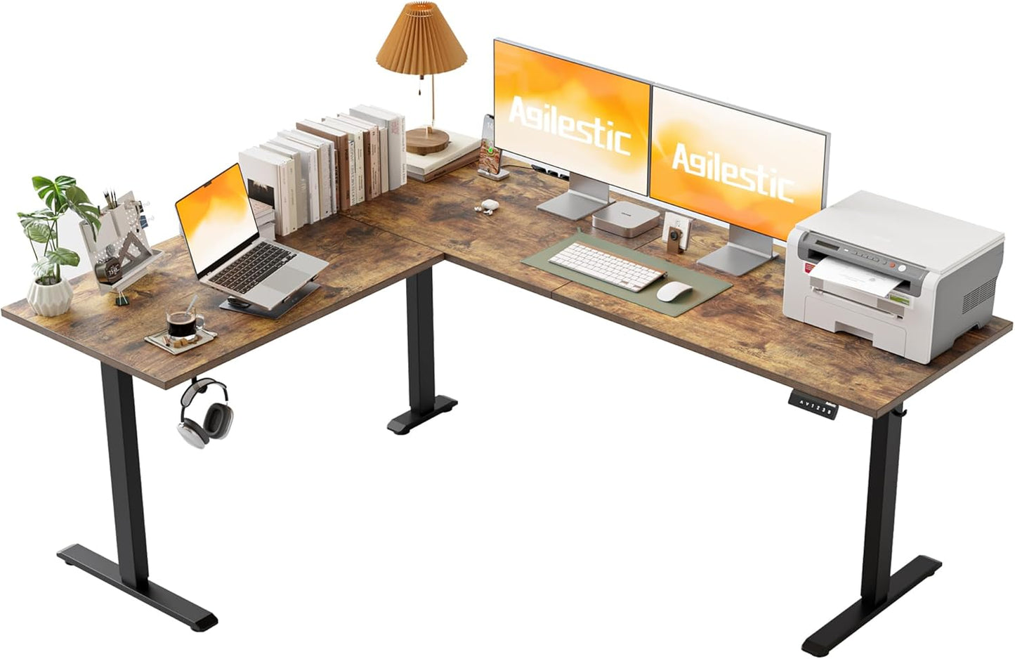 Agilestic L Shaped Standing Desk 63 x 55 inch Adjustable Height, Electric Corner Standing Desk, Sit Stand Computer Table with Splice Board, Rustic Brown