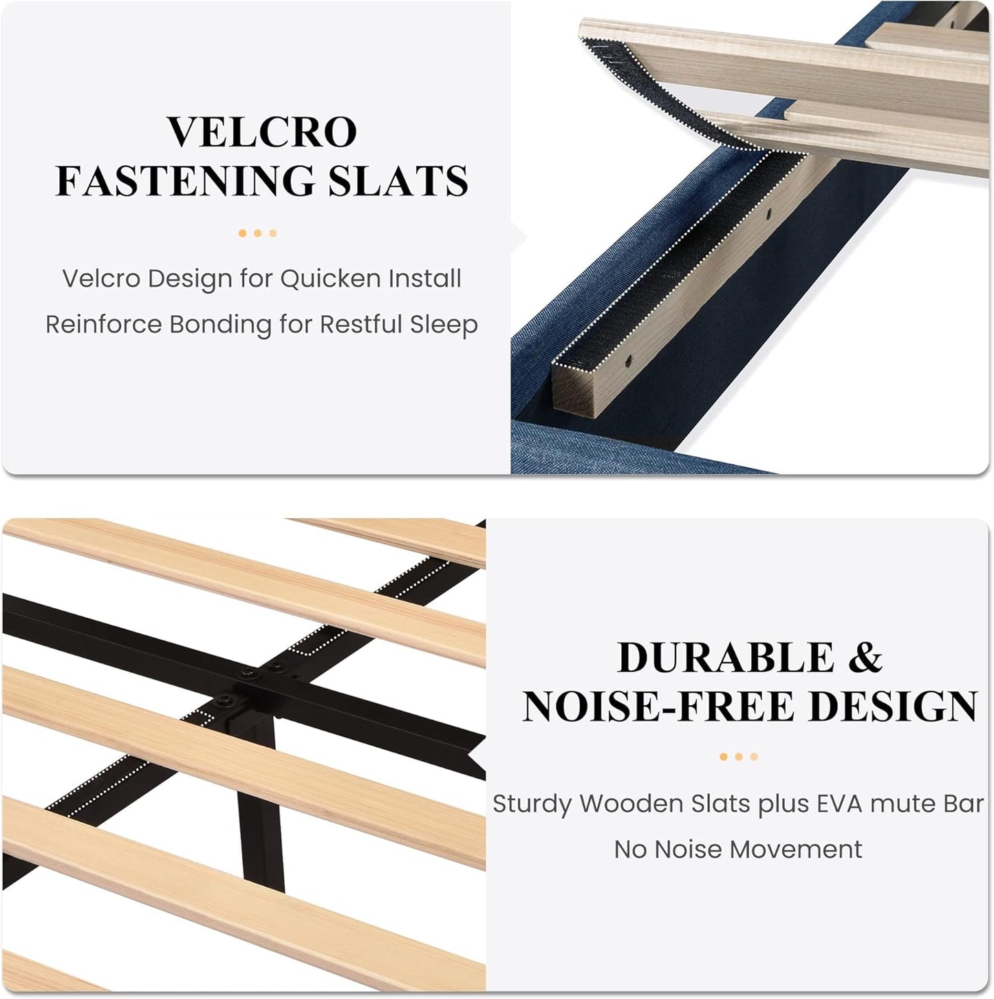 SHA CERLIN Full Platform Bed Frame with Upholstered Fabric Headboard, Mattress Foundation with Strong Wooden Slats Support, No Box Spring Needed, Blue