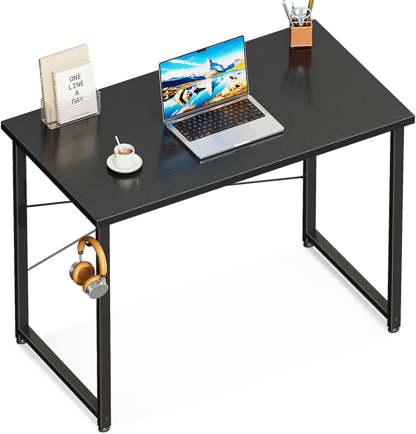 ODK 40 Inches Computer Desk for Home Office, Office Table for Small Spaces, Writing Desk with Headphone Hooks, Rustic Brown