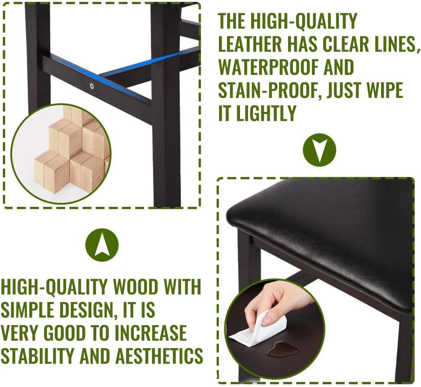 FDW | 5-Piece Solid Wood Dining Table Set for 4 | Pine Kitchen Table with Upholstered Chairs | Space-Saving Design | Smooth Easy-to-Clean Surface | Brown | for Dining Room, Apartment, Restaurant