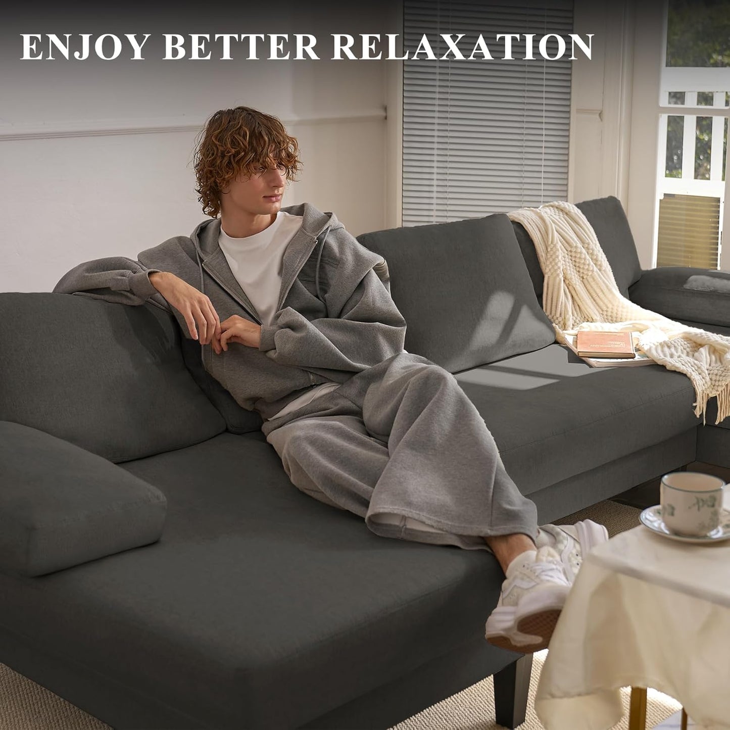 U-Shaped Sectional Sofa Couch for Living Room, Modern Modular Sofa with Double Chaise, Classic Lounge Couch Sleeper for Apartment, Darkbrown