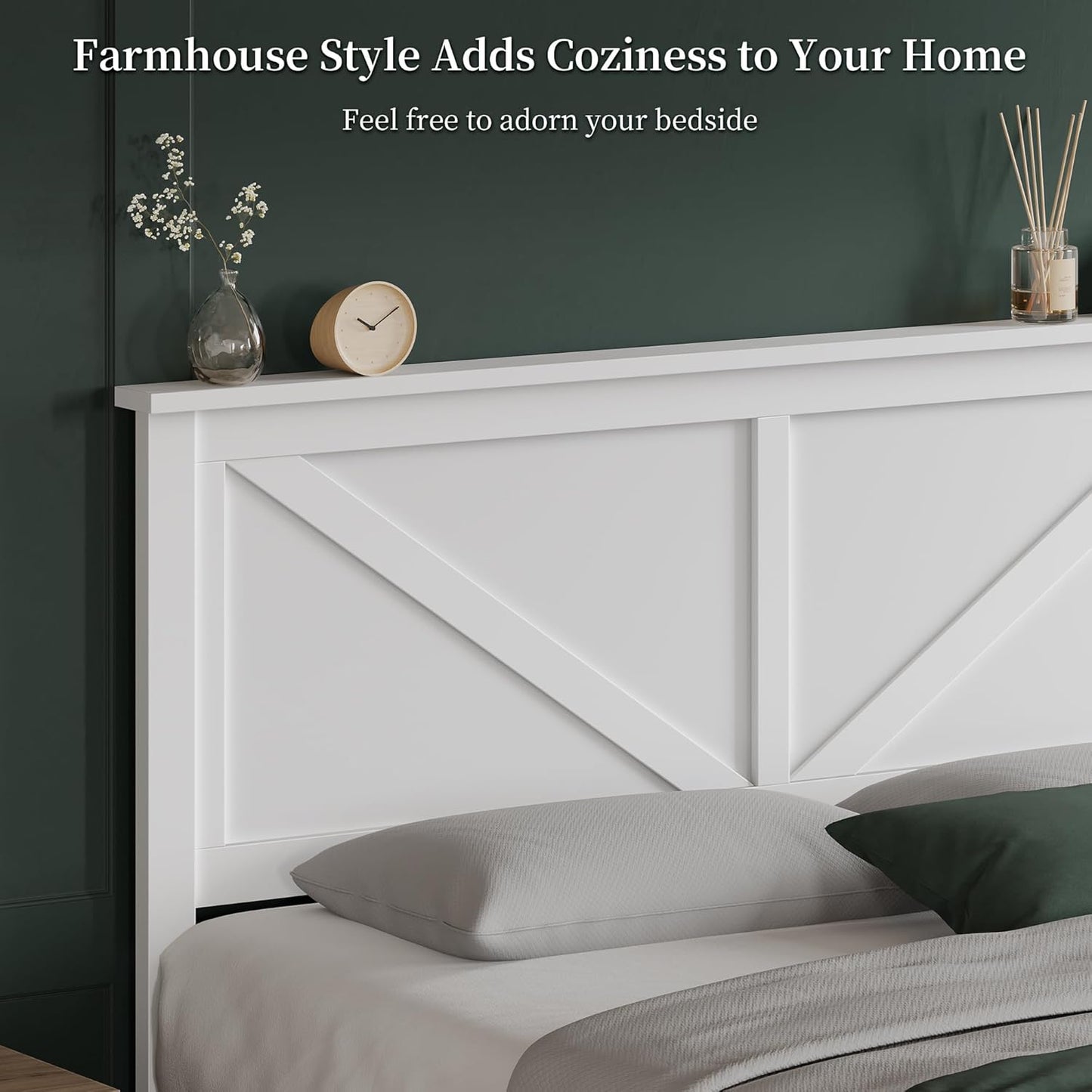 Yaheetech Wood Bed, Rubber Wood Platform Bed Frame with Headboard/Wood Slats, Farmhouse Style, No Box Spring Needed, Mattress Foundation, Noise-Free, Easy Assembly, Full Size, White