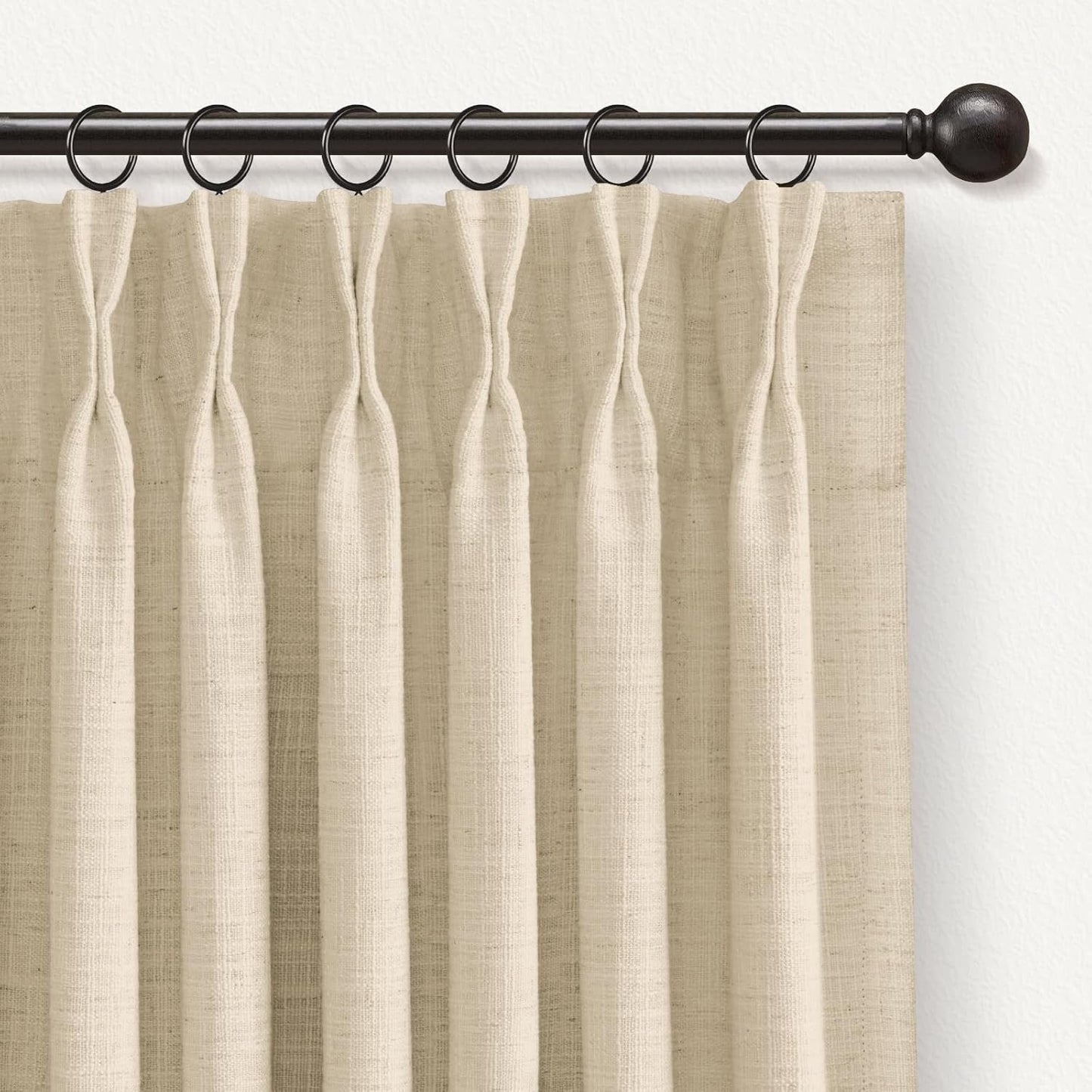 INOVADAY Pinch Pleated Curtains, 100% Light Blocking Linen Pinch Pleat Blackout Curtains for Bedroom, Thermal Insulated Blackout Drapes 2 Panels Set for Living Room - Natural on Linen, W40 x L96
