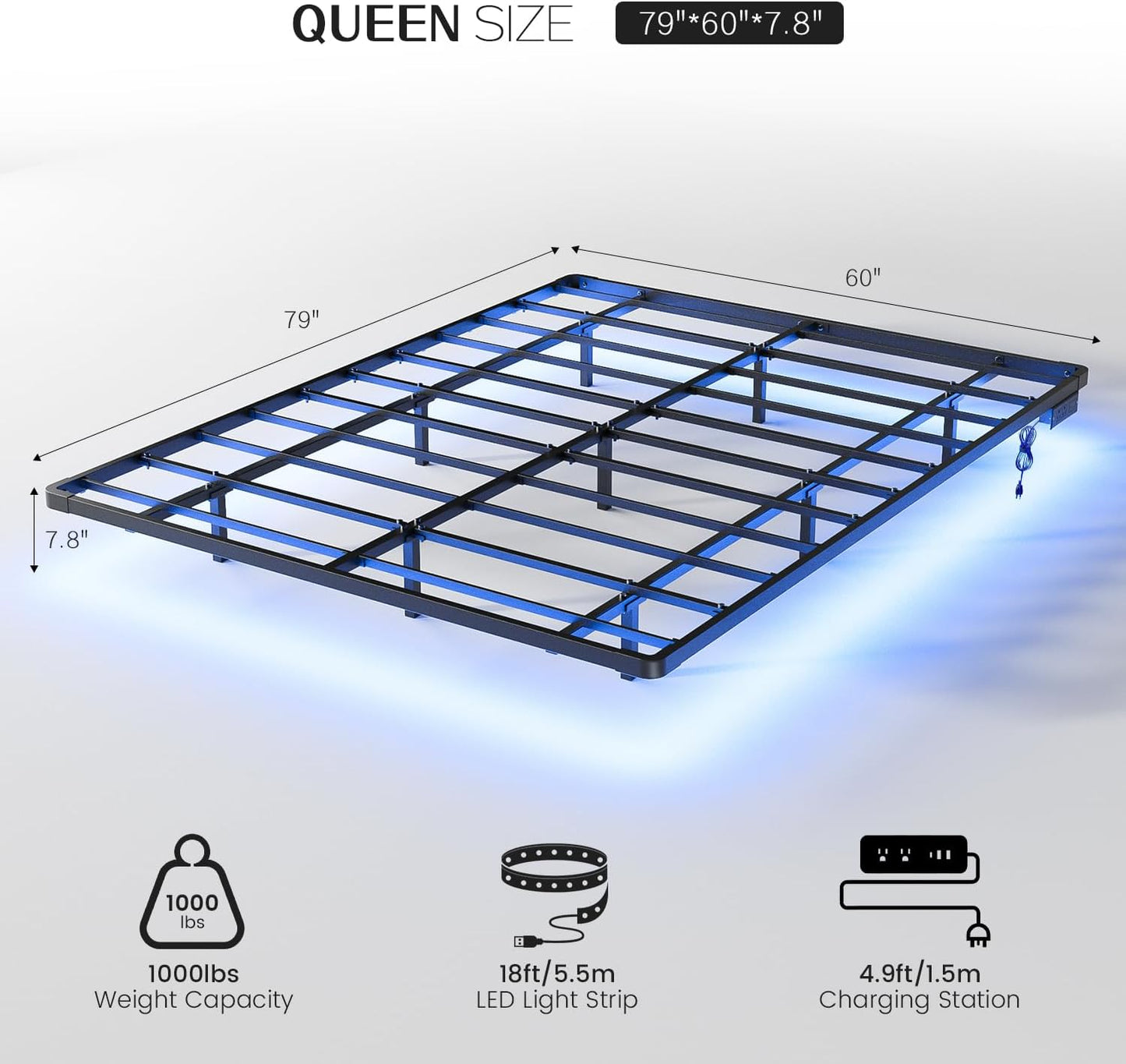 OLEVS Floating Bed Frame Queen Size with Smart LED Lights and Charging Station - Modern Metal Platform Bed, Easy Assembly No Box Spring Needed