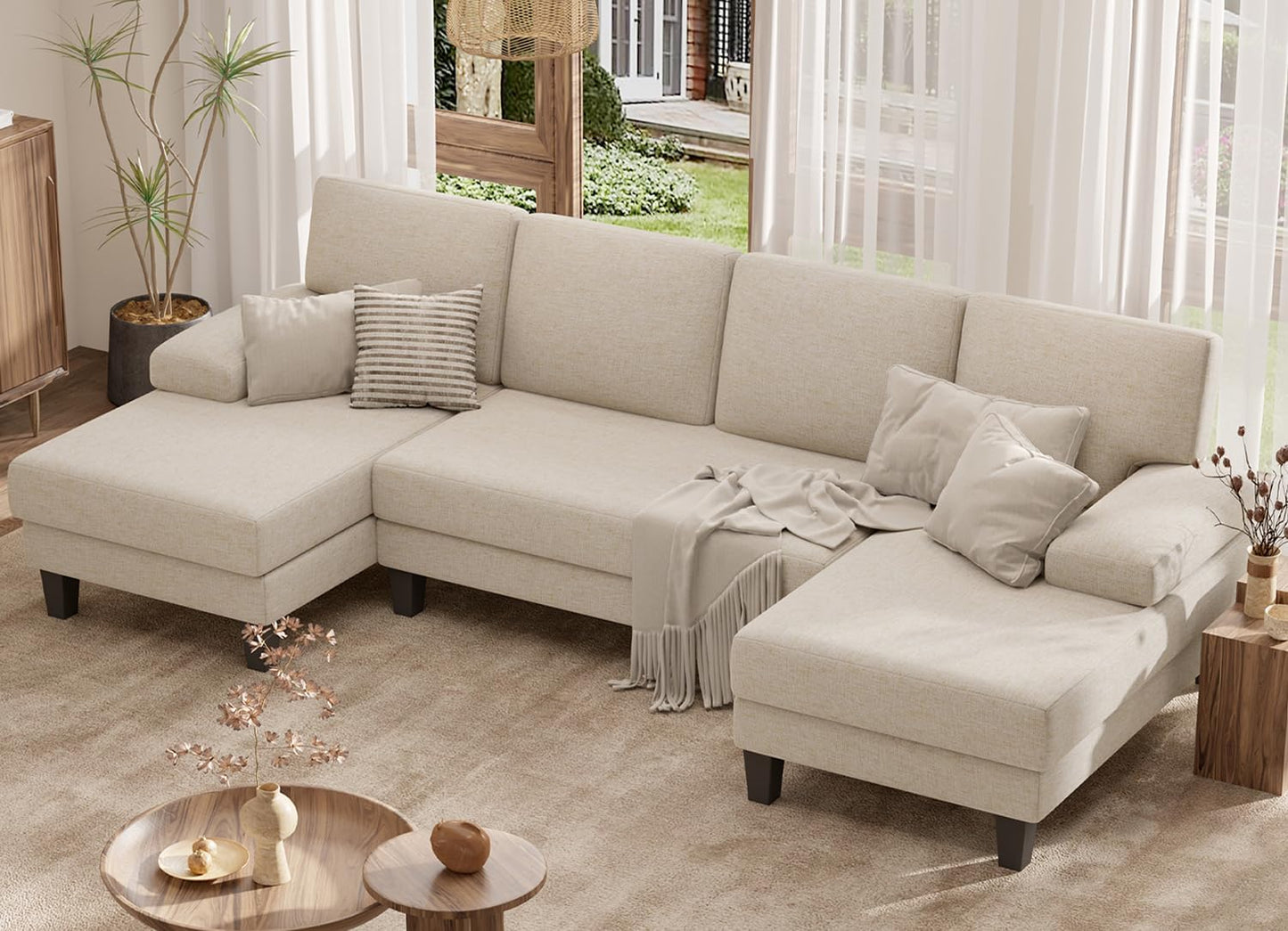 U-Shaped Sectional Sofa Couch for Living Room, Modern Modular Sofa with Double Chaise, Classic Lounge Couch Sleeper for Apartment, Darkbrown