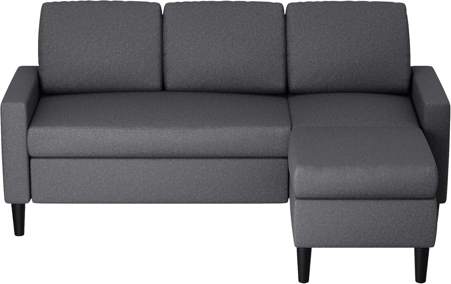 Shintenchi Small Sectional Couch Sofas, 3 Seat L Shape Sofa with Ottoman, Fabric Upholstered Convertible Sofa Couches, Small Couch for Apartments, Living Room and Office (Black)